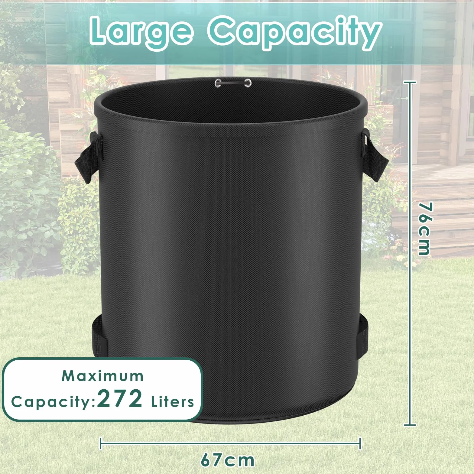 Diealles Shine Worek na odpady ogrodowe, 3 x 272 l, z 4 uchwytami, wolnostojący, wodoszczelny, odporny na korozję, odporny na odpady ogrodowe i zielone cięcie, czarny