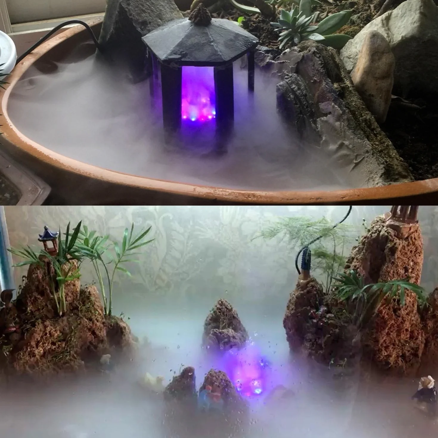 Mister Fogger, 12 LED Mini Maszyna do Mgły ze zmianą Koloru światła Fontanna Wewnętrzna Mist Maker Fogger Akcesoria do Fontann Wewnętrznych do Funkcji Wodnej Halloween Boże