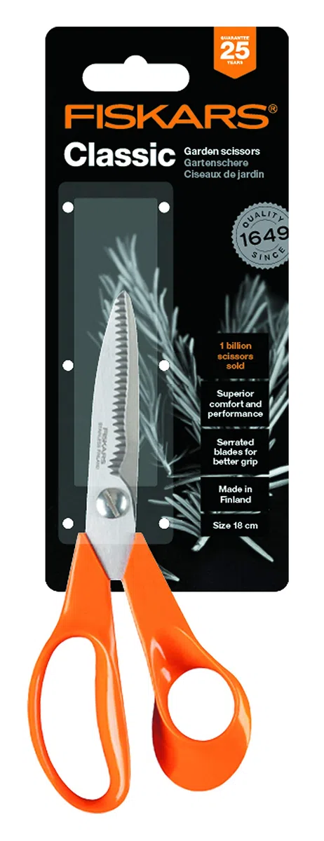 Fiskars Nożyczki uniwersalne z ząbkowanym ostrzem, Długość: 18 cm, Ostrze ze stali nierdzewnej/ trzonek z tworzywa sztucznego, Pomarańczowy, Klasyczny, S92, 1000555