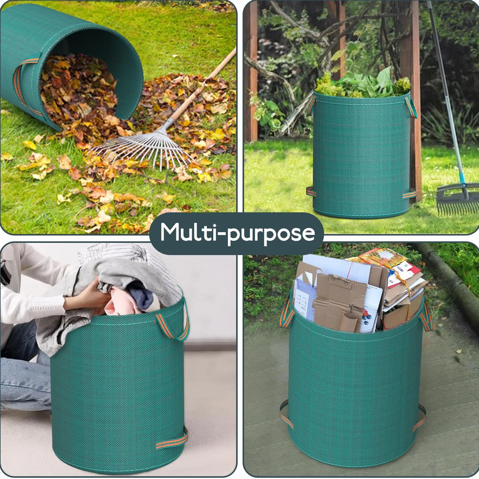 Mokani Worki na odpady ogrodowe, 500 l x 3 worki ogrodowe, wytrzymałe, z uchwytami, wielokrotnego użytku, składane torby kempingowe do recyklingu, na liście, śmieci, gruz, wodoodporne