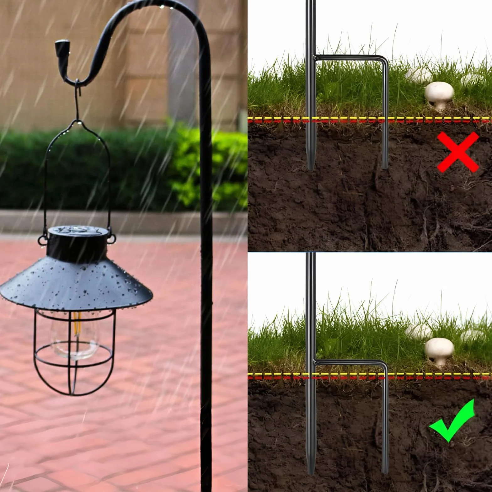 ACONDE Garden Haczyki pasterskie z ochroną przed rdzą do użytku na zewnątrz – 4 sztuki, 90 cm, metalowy kij pasterski z haczykami – dekoracja podwórka, słupek na latarnie do wiszących małych koszy na
