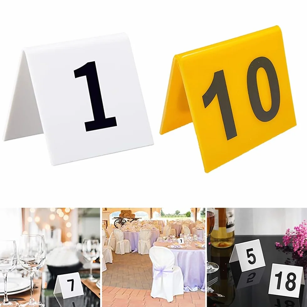 Acrylic Table Tent Sign 1-20, Table Number Signs Acrylic Number for Wedding Roman Numerals Table Number Signs (Color : Yellow, Size : 1-20pcs)