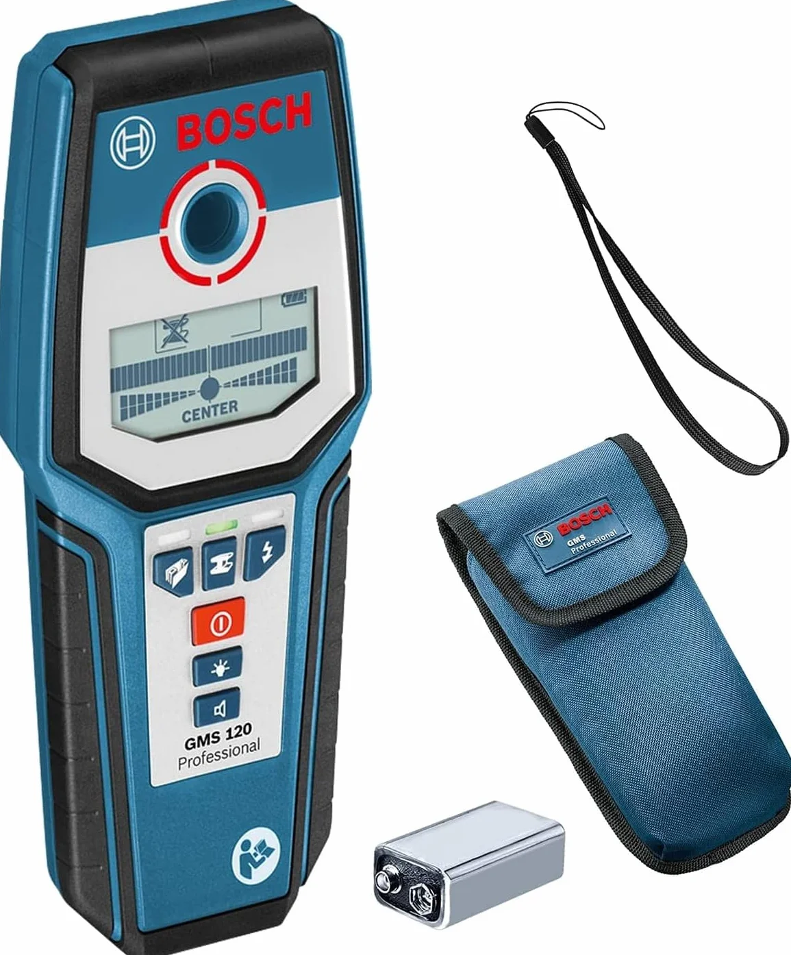 Bosch Professional Detektor GMS 120 (maks. głębokość detekcji drewno, metale magnetycznie, metale niemagnetyczne, przewody pod napięciem: 38, 120, 80, 50 mm, opakowanie kartonowe)