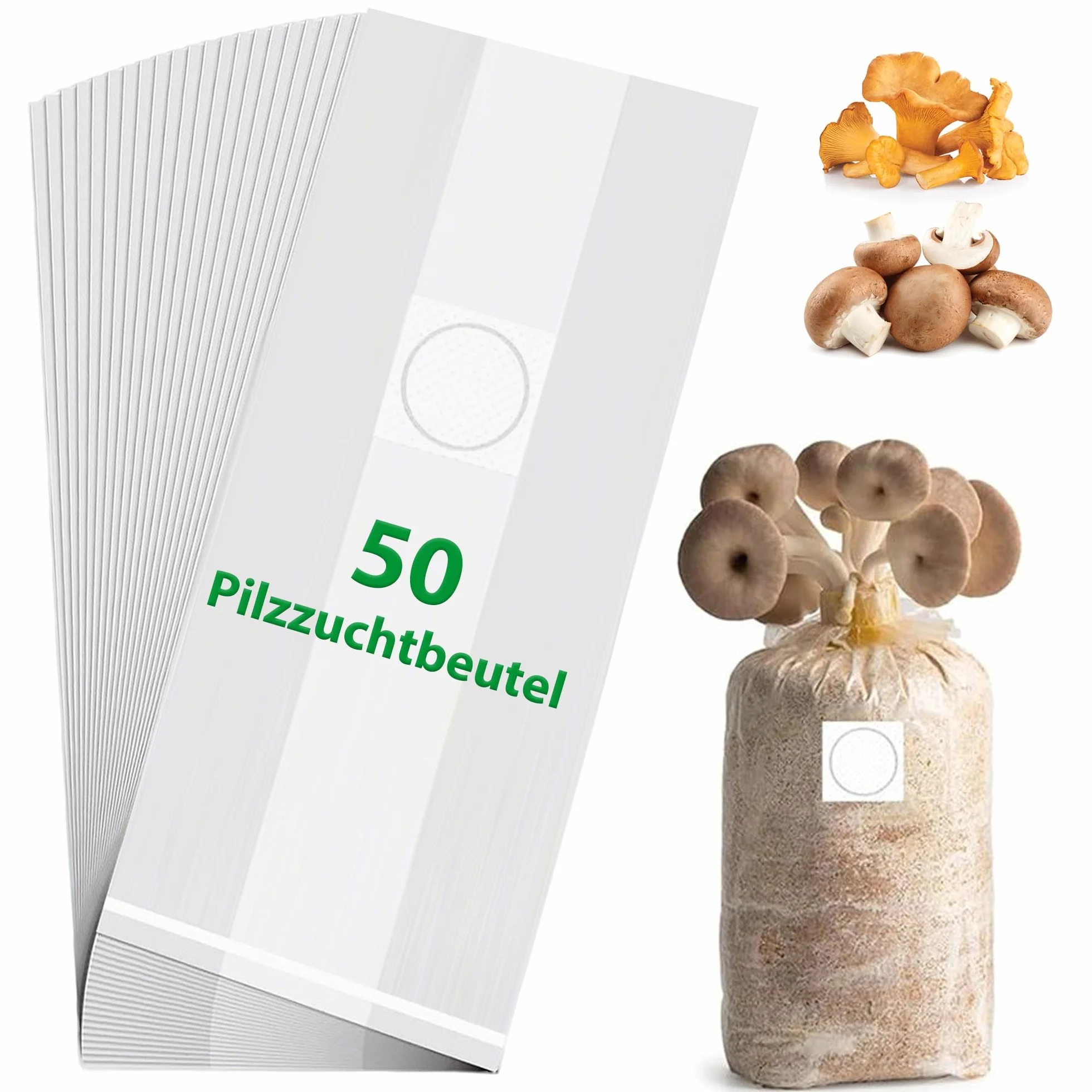 50 sztuk worków do hodowli grzybów: przezroczyste worki do uprawy grzybów, zestaw worków do uprawy grzybów z filtrem do pieczarek, grzybów Enoki Shiitake, zbóż, boczniaków (32 x 50 cm)