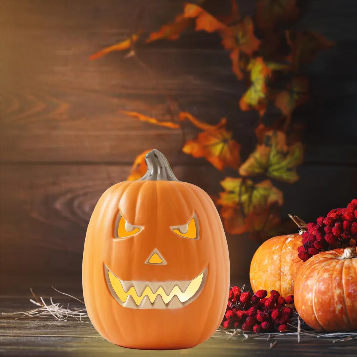 Halloweenowa Latarnia Dyniowa, światła Dyniowe Świecąca Latarnia Dyniowa na Baterie, Oświetlona Duża Dynia, Rozświetlona Dynia Vintage Dekoracje na Halloween (B)