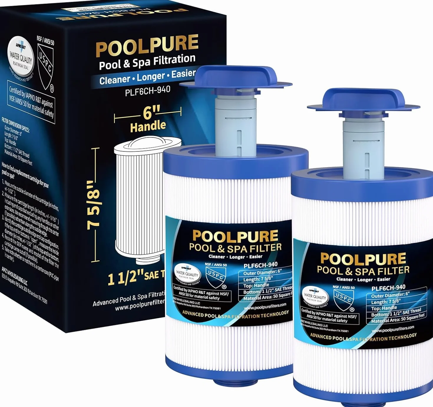 POOLPURE Filtry spa do wanien z hydromasażem wymienne dla Unicel 6CH-940, 2 sztuki