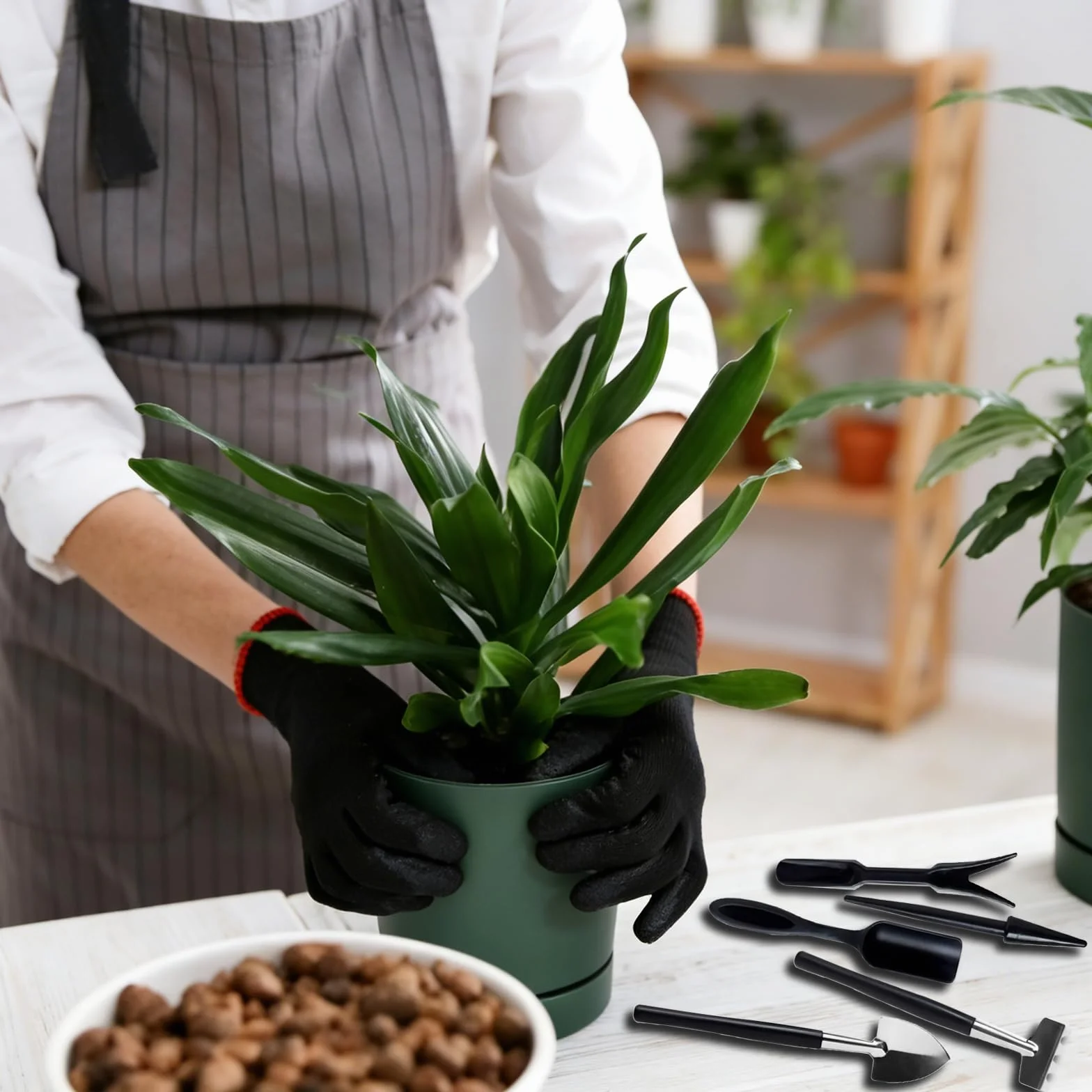 Zestaw narzędzi ogrodowych, 17 sztuk, z wodoodporną matą do przesadzania i torbą do przechowywania, mini narzędzia ogrodowe, zestaw startowy bonsai, do roślin pokojowych, bonsai, kaktusów i