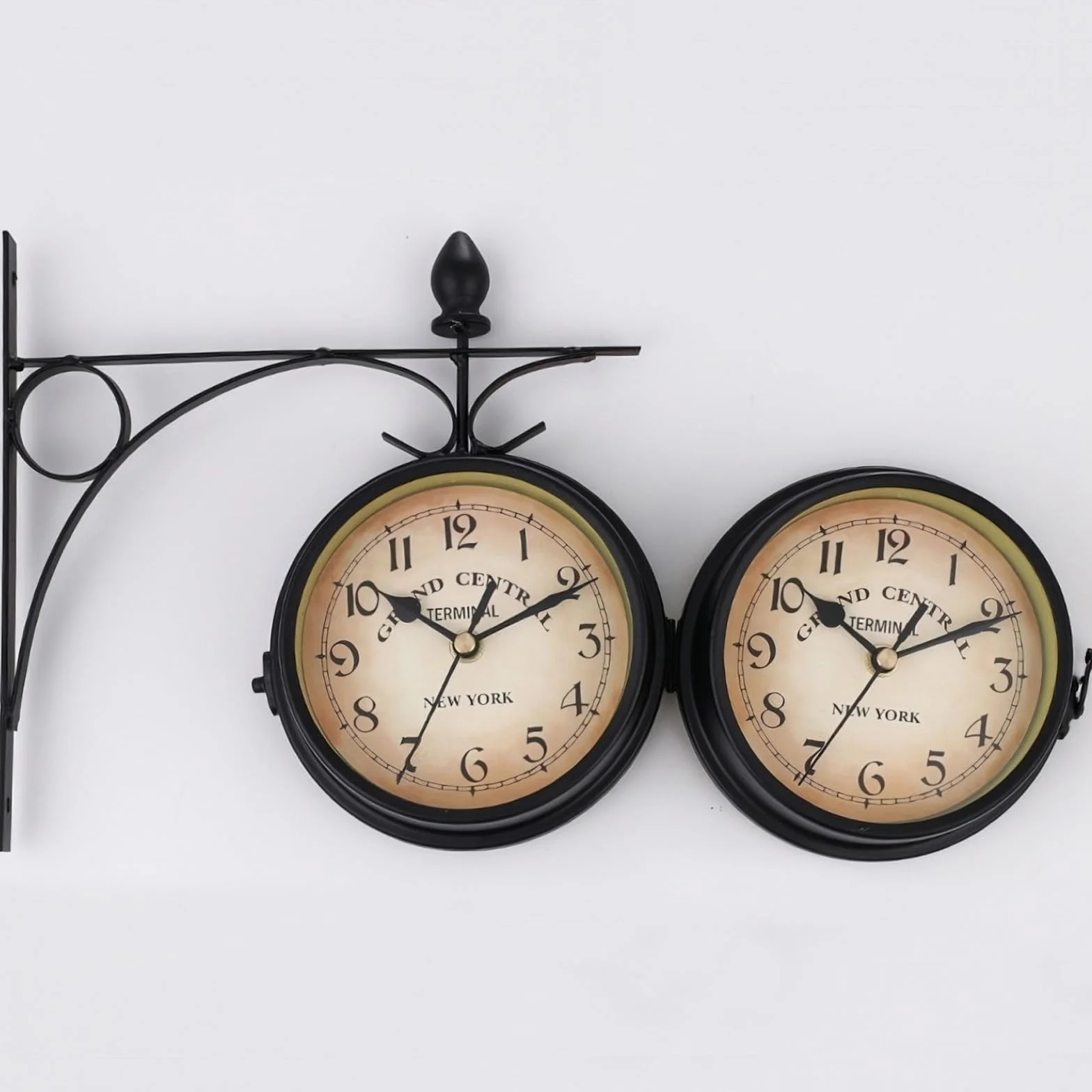 Retoo Dwustronny zegar ścienny 14,5 cm metalowy retro vintage czarny 22,5 cm