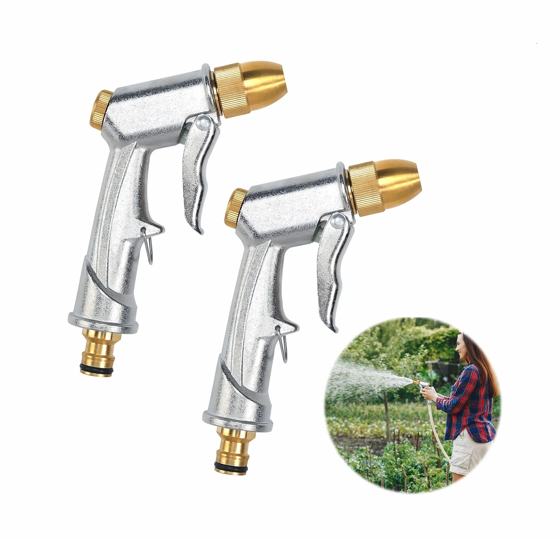Wytrzymała dysza węża ogrodowego, 100% wytrzymała, pistolet natryskowy, pistolet na wodę, wąż ogrodowy, pistolet natryskowy, metalowy do mycia samochodu i zwierząt domowych, podlewanie roślin