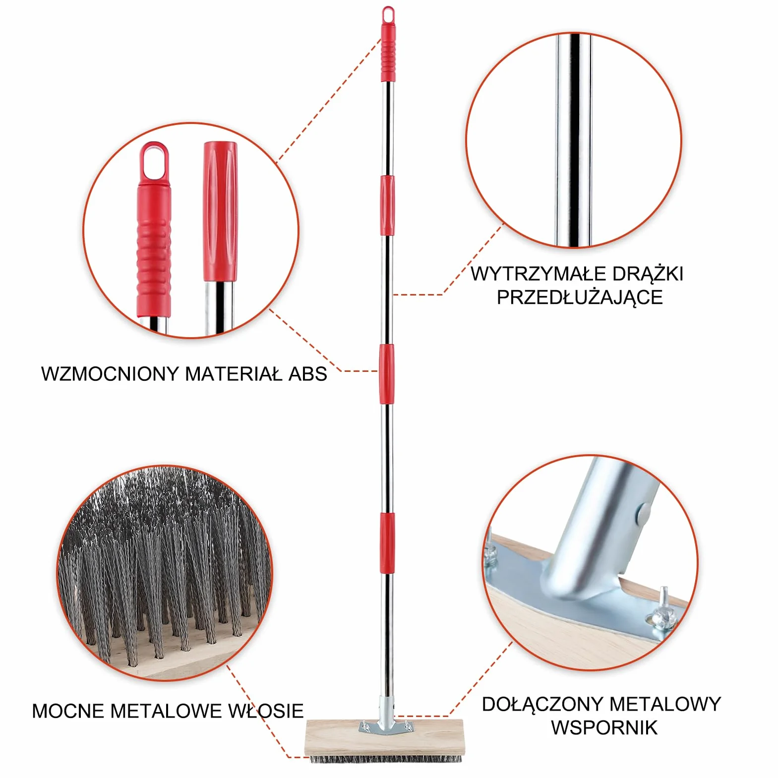 Mitclear Wytrzymała Szczotka Druciana z Teleskopową Rączką (145cm), Sztywna Szczotka do Szorowania Pokładu z Metalowym Włosiem do Usuwania Chwastów, Mchu i Glonów na Patio