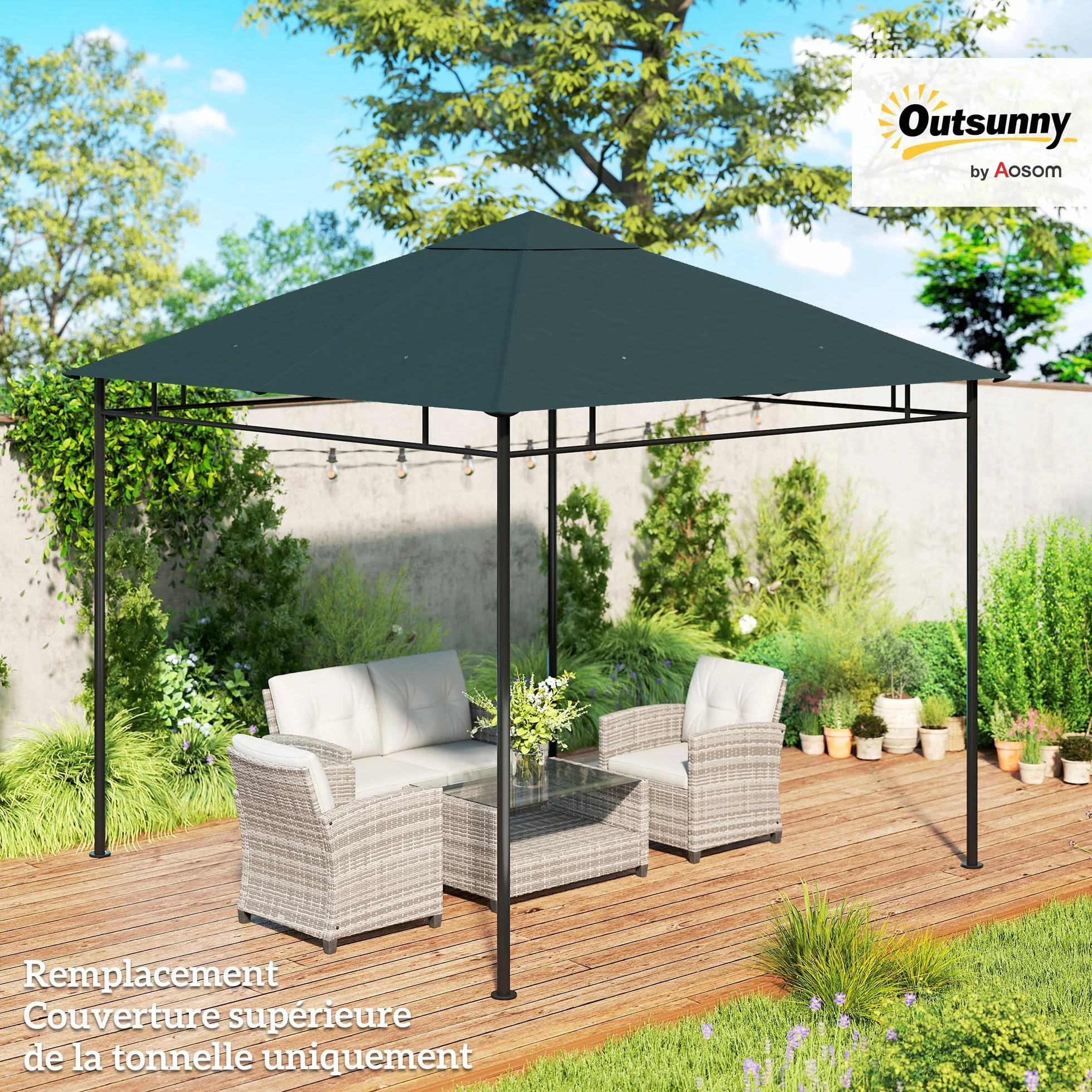 Outsunny Zapasowe płótno do pawilonu Namiot wymienny na dach altanka ogrodowa tkanina poliestrowa o wysokiej gęstości 180 g/m² Anty-UV 3 x 3 m Szary