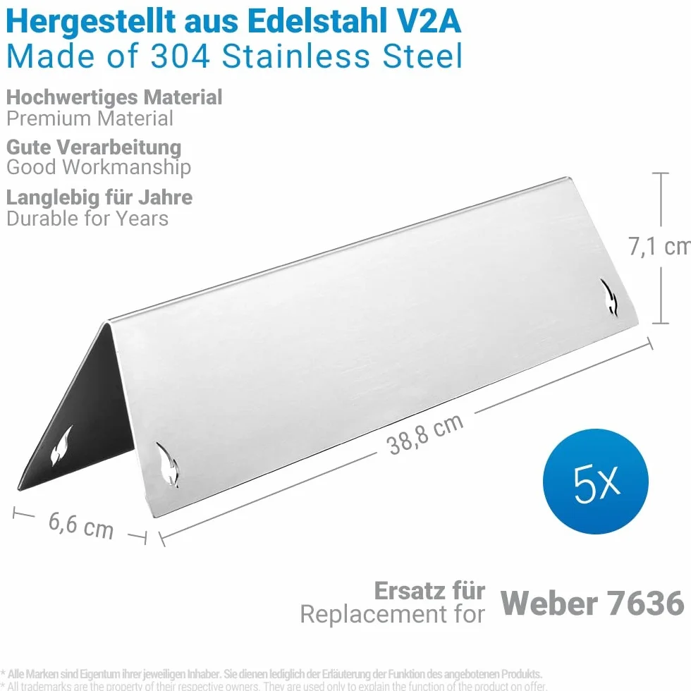 Ecooe V2A szyny aromatyzujące ze stali nierdzewnej do Weber Spirit 300 (5 sztuk)