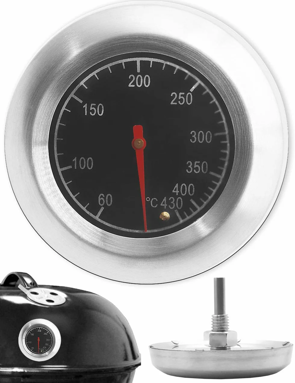 Termometr do grilla ze stali nierdzewnej, odporny na temperaturę, Ø 7,5 cm, 10°C - 400°C