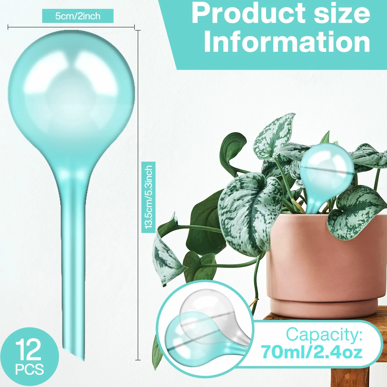 Kule do podlewania roślin PCW 13x5 cm przezroczyste niebieskie automatyczne nawadnianie doniczkowych