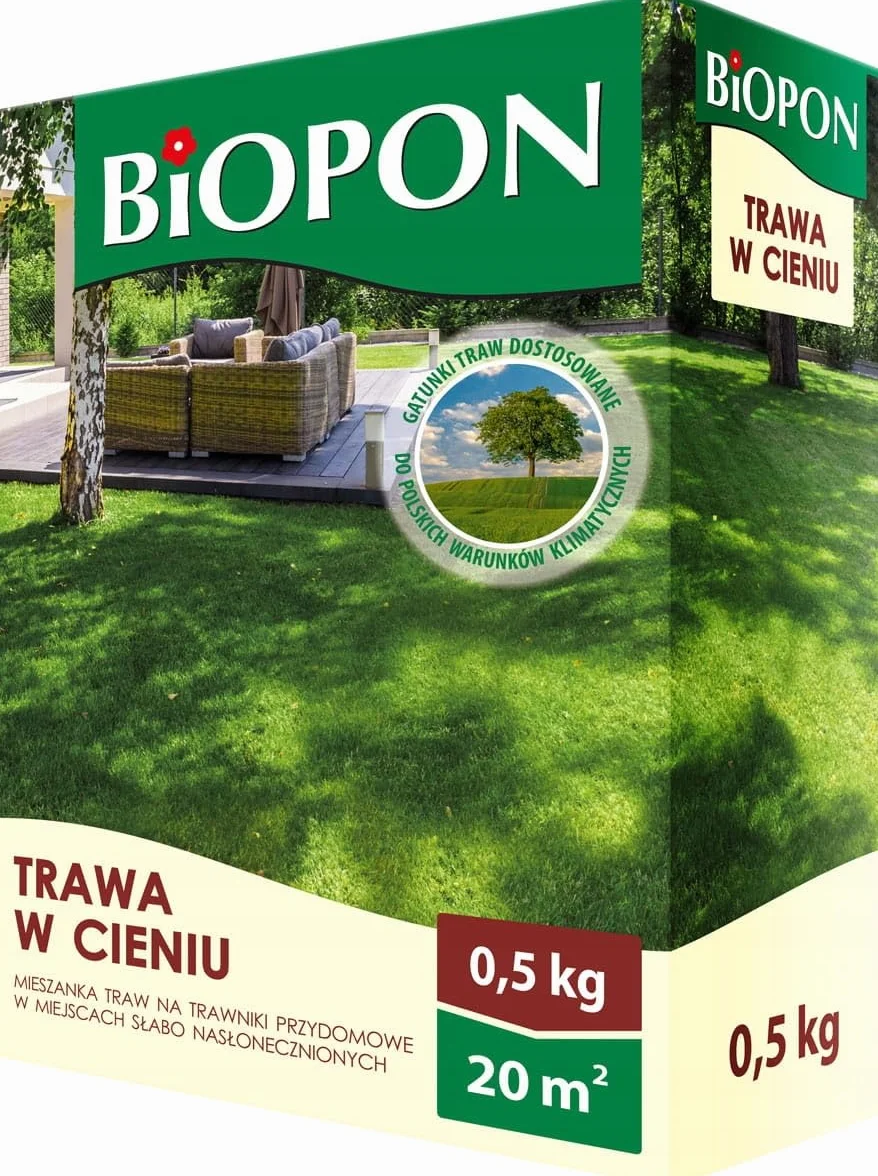 BioPon Lawn Nasiona dla cieni 0,5 kg - trawa cienia dla solidnego i odpornego trawnika - wydajne nasiona trawnika cienia dla pięknego ogrodu - 0,5 kg nasion dla trawnika 20 m²