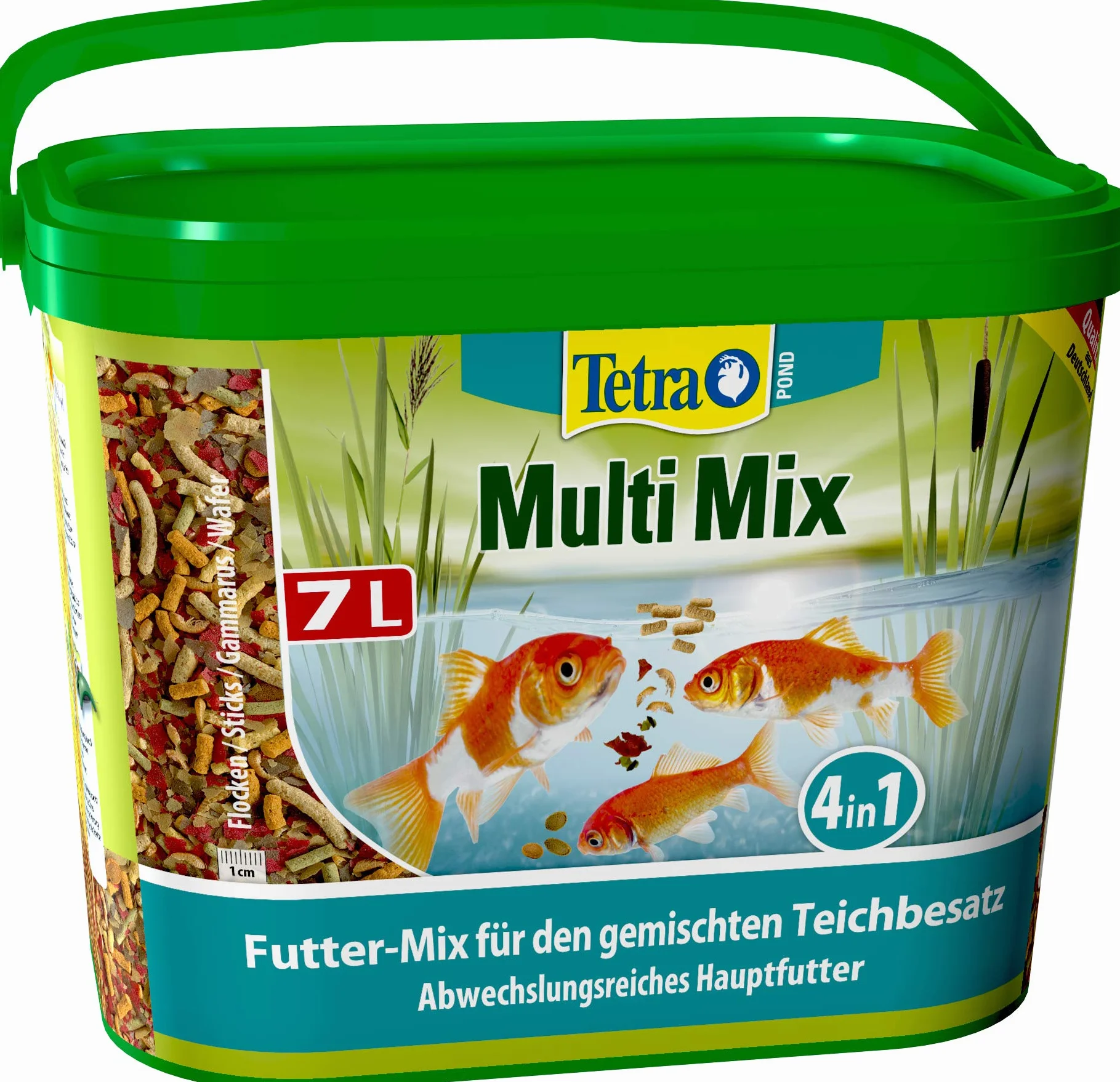 Tetra Pond Multi Mix – karma dla ryb do mieszanych stawów, zawiera cztery różne rodzaje karmy (karma dla płatków, pałeczki do karmy, gammarus, wafer), 7 litrów