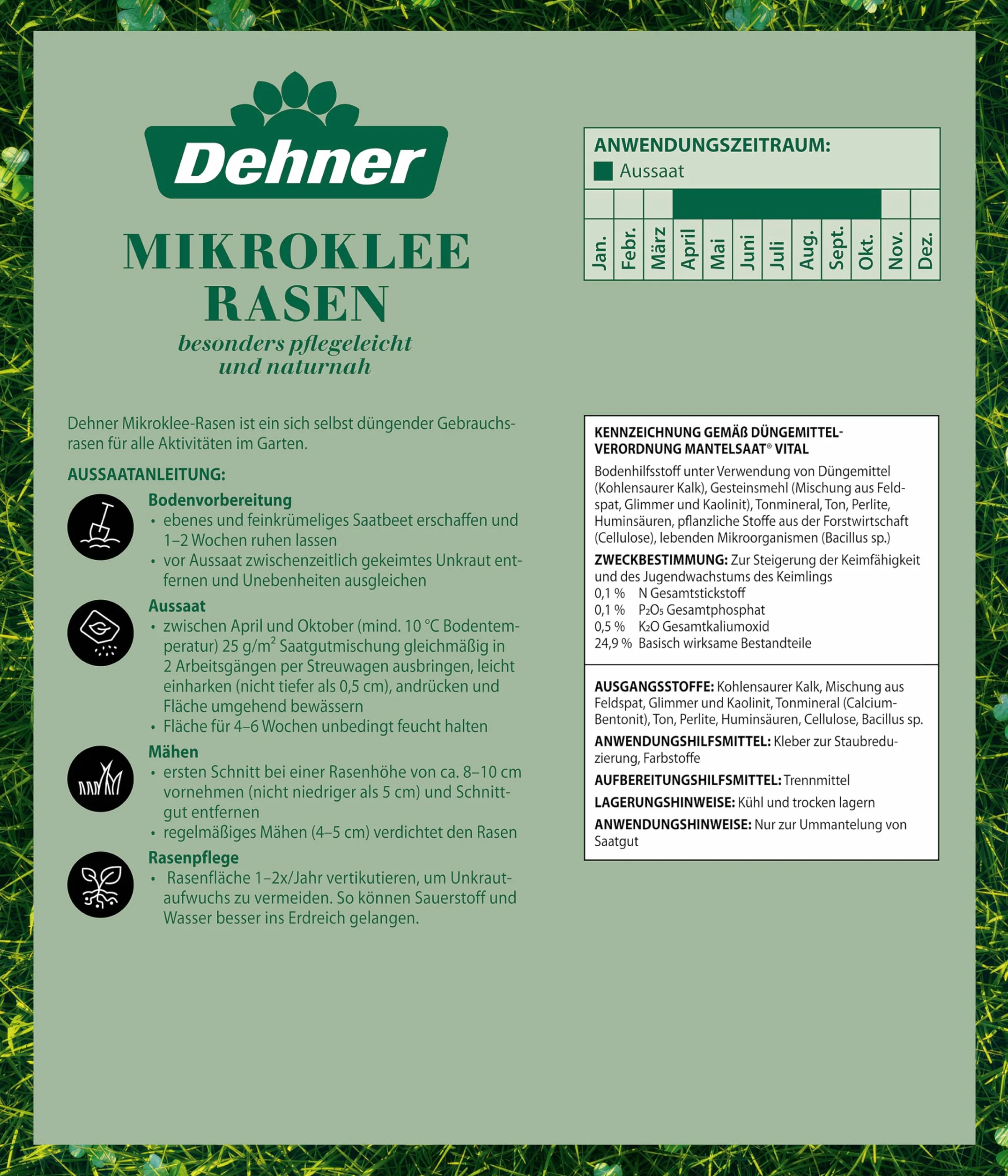 Dehner Nasiona trawnika, trawnik mikrokoniczyny, wysokiej jakości mieszanka nasion, samozapłodnienie/samokiełkujące, 625 g, na ok. 25 m², kolor naturalny
