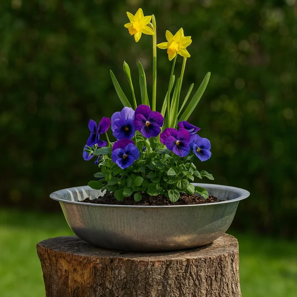 Duża ocynkowana miska do sadzenia roślin – dekoracja ogrodowa na zewnątrz, mini staw, balkon, mini oczko wodne, średnica 53 cm