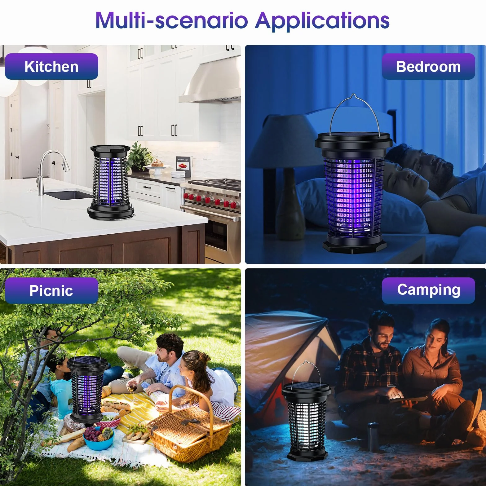 PALONE Przenośna lampa na komary solarna 4500V, USB-C + 5.5W panel - Wodoodporna do ogrodu/campingu (2600mAh, IPX4)