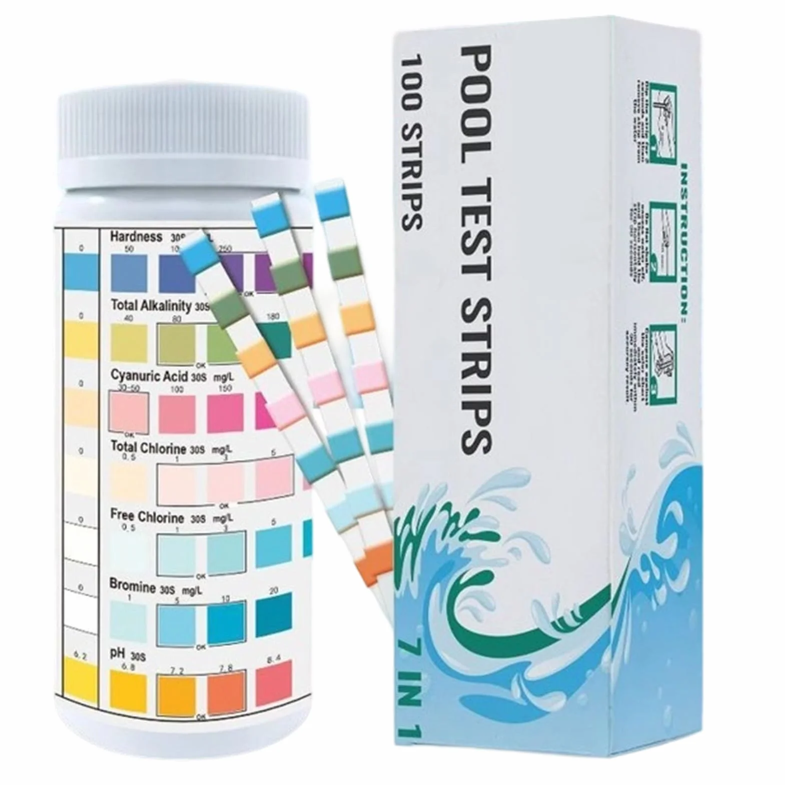 Pool Water Testing Strips, Water Quality Tester, 1.89x4.41in 100-Piece Quick and Simple to Use, Accurate Test for Homeowners, Swimmers, Hot Tub Users, Spa Owners, and Aquarium Enthusiasts