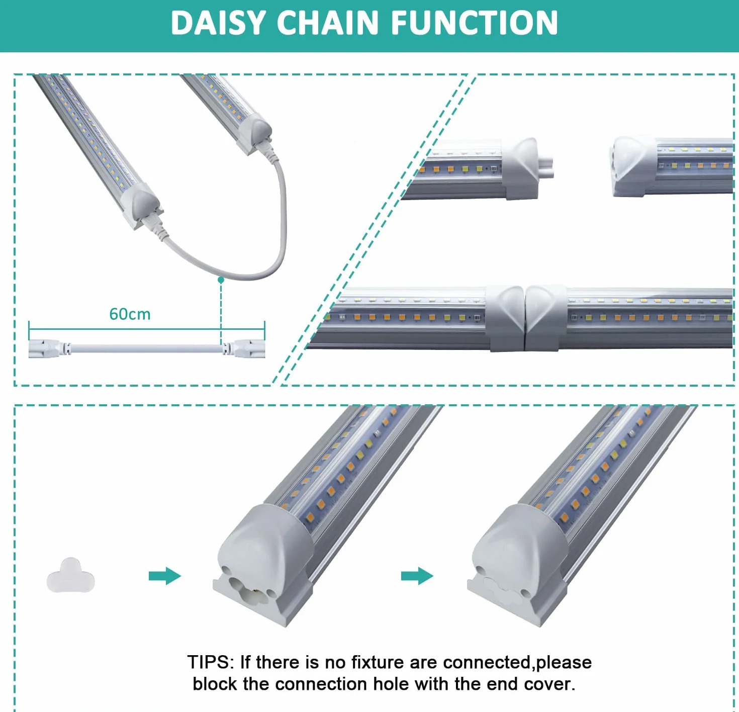 Niello T8 Pflanzenlampe LED, 4-Pack Vollspektrum Grow Lampe für Zimmerpflanzen, 60cm 72w 660 nm / 3000 K / 6500 K Pflanzenlicht Daisy Chain Design for Aussaat, Grow Shelves (T8)