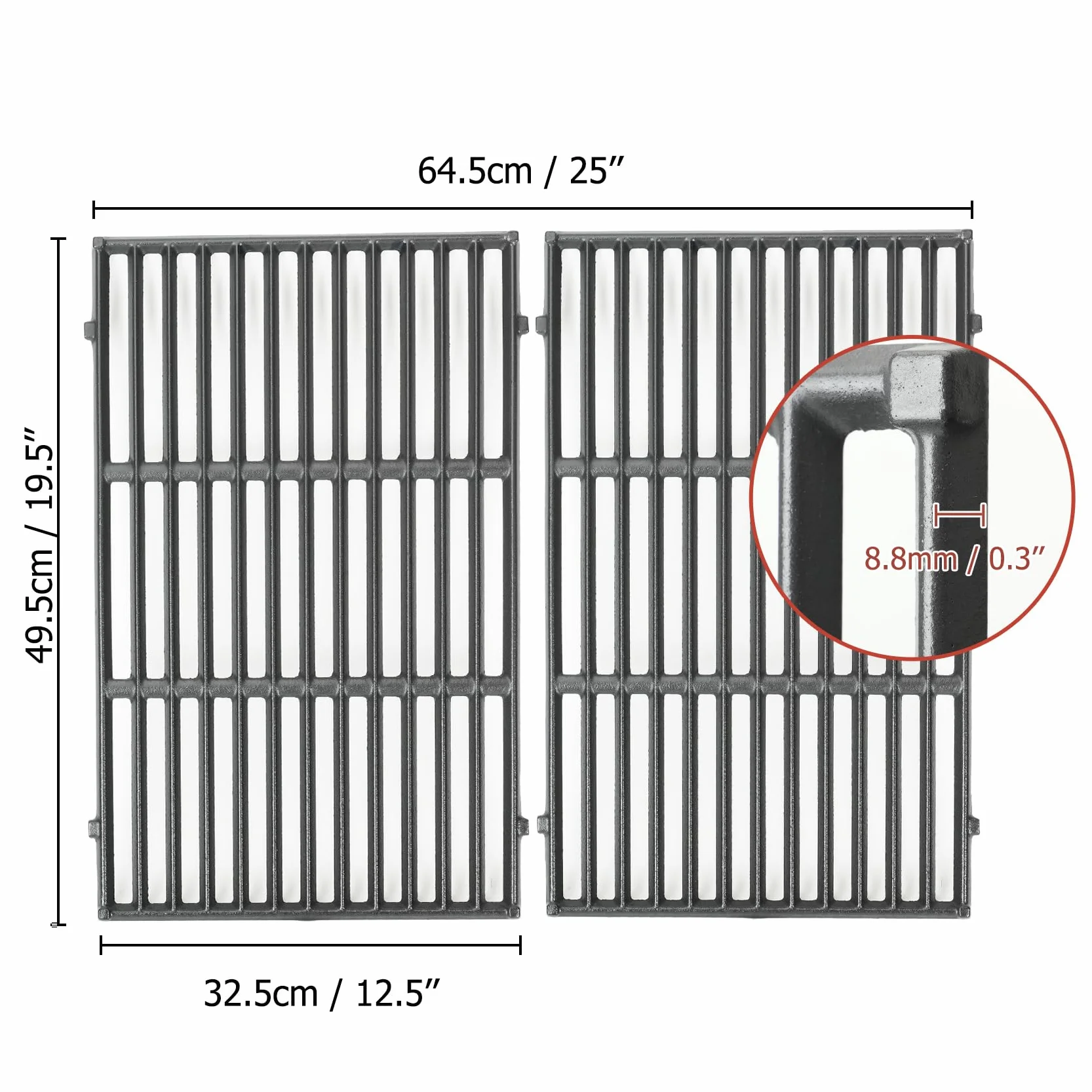 onlyfire Ruszt żeliwny do Weber Genesis serii 300, Genesis E/S-310/320/330, EP-310/320/330 (2007-2016), zapasowy ruszt do grilla do Weber 7528, 2 szt