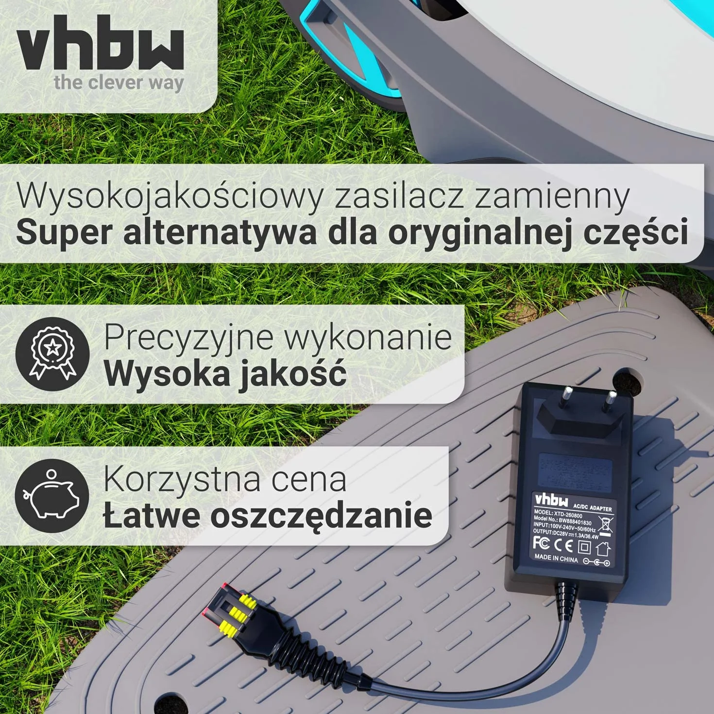 vhbw Zasilacz sieciowy kompatybilny z Gardena R50Li, R80Li, R40Li, R45Li, R70Li, Sileno City, Sileno Life robot kosiarka