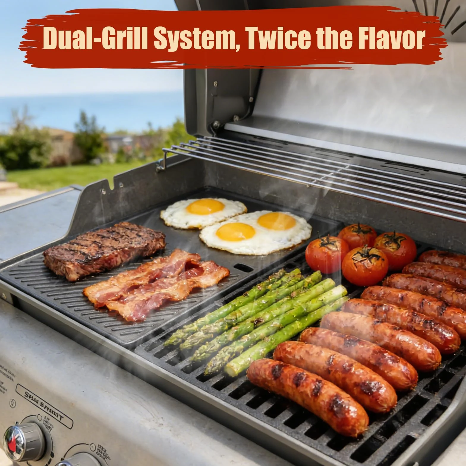 Denmay 7638 żeliwna płyta grillowa 44,5 x 30 cm do Weber I & II Spirit E/S 310, 320, 330, Spirit E-310 Classic, 700, Genesis Silver