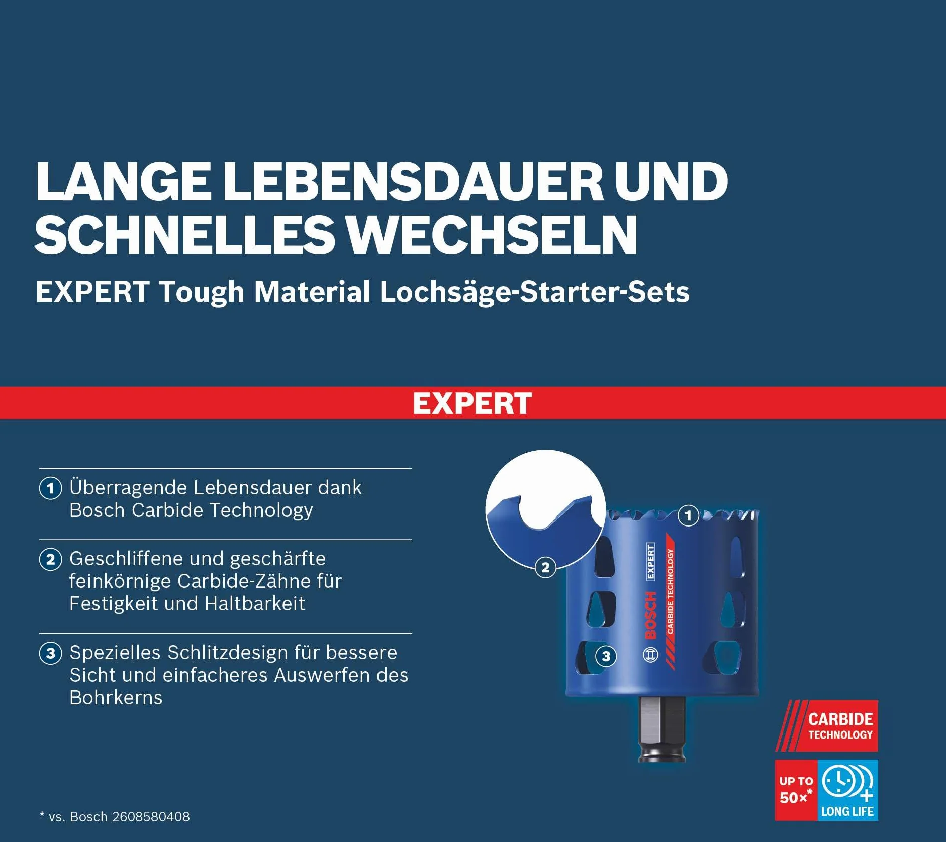 Bosch 3x Zestaw startowy otwornic EXPERT Multi Material PC Plus (do Drewno z metalem, Cegła, Ø 68 mm, Professional Akcesoria Wiertarki)