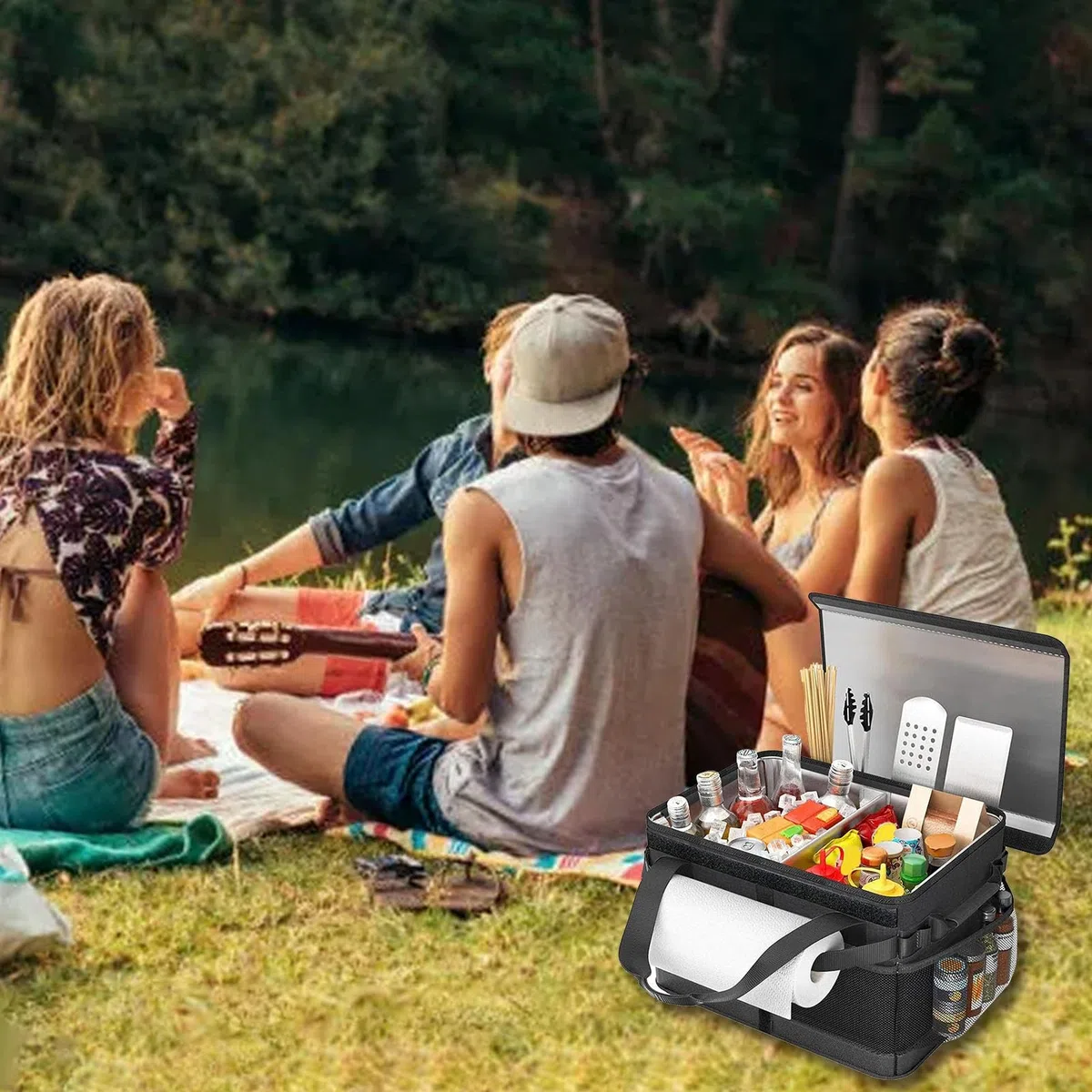 Torba piknikowa | składana o dużej pojemności - pudełko na lunch wielokrotnego użytku | do parku kempingu podróży rekreacji na świeżym powietrzu plaża grill rodzinna wycieczka