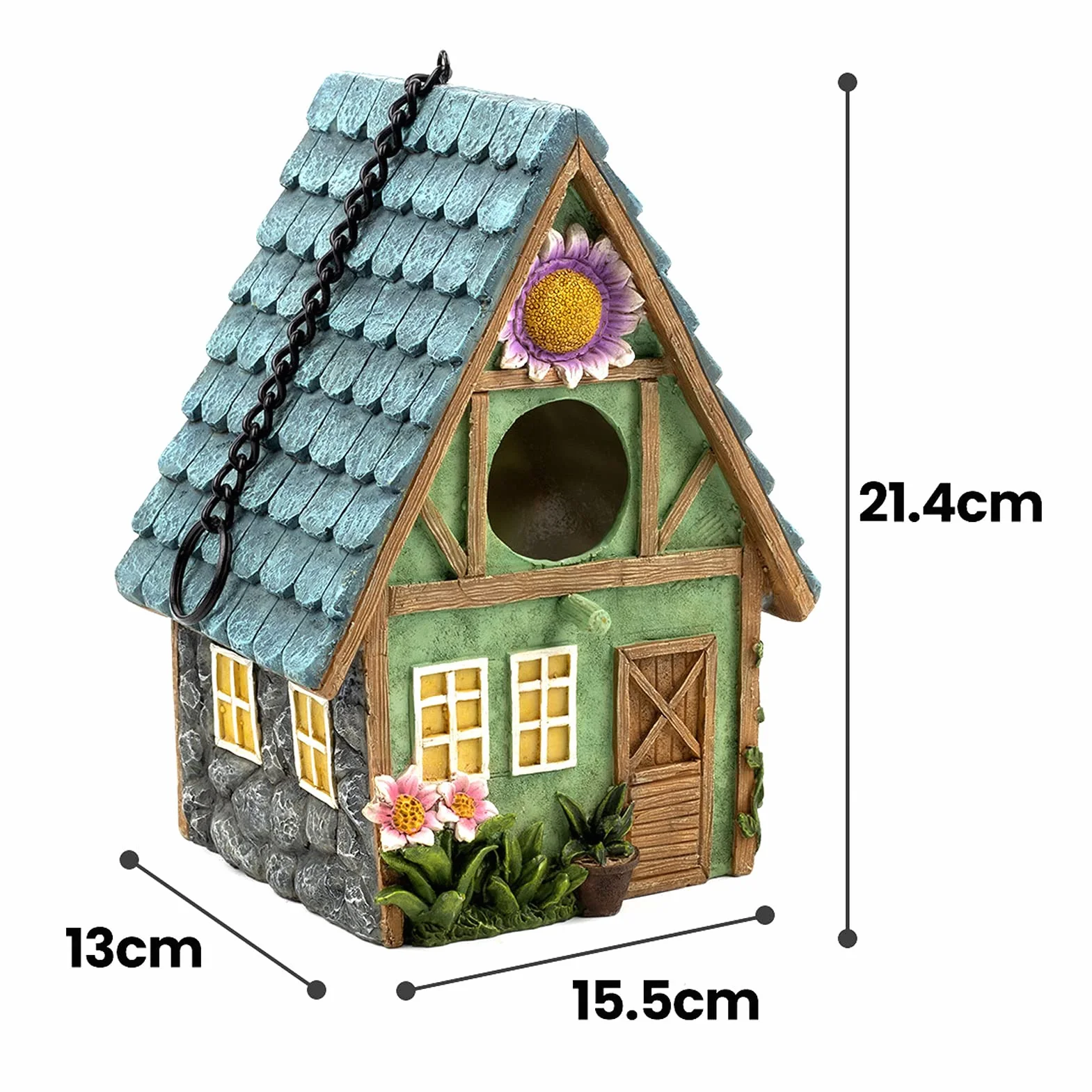 Drewniany domek dla ptaków 21 x 15 x 13 cm dekoracyjny dach wiszący do ogrodu