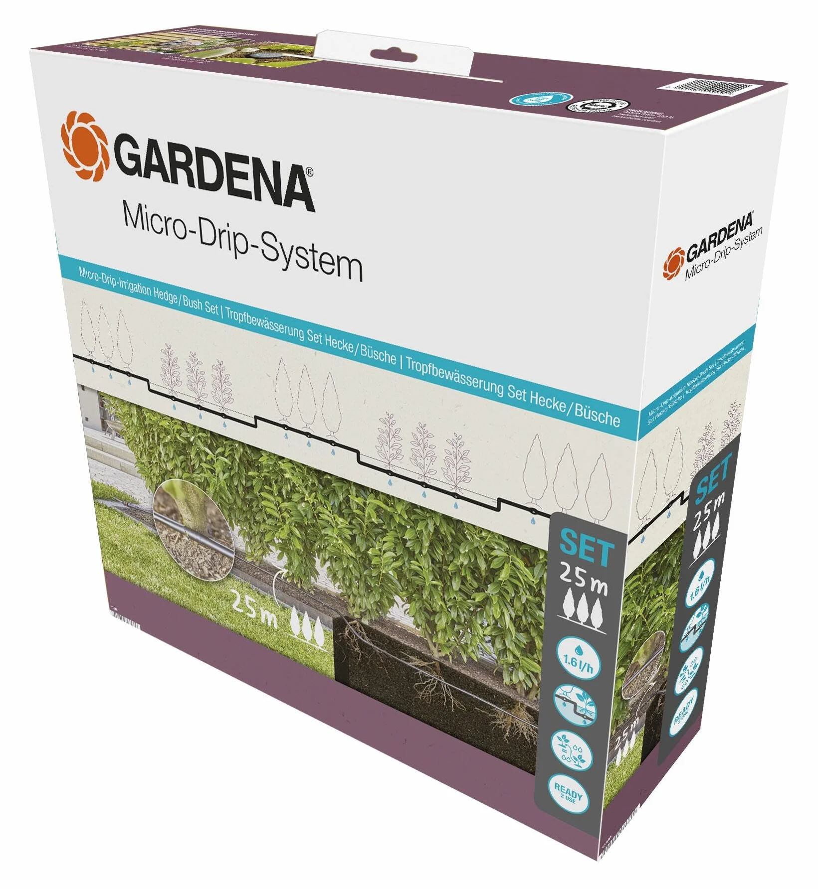 Gardena system Micro-Drip nawadnianie kropelkowe, zestaw do żywopłotów/krzewów (25 m): Zest. start. got. do zast., wodooszcz. sys. nawad., prosta i elast. tech. połącz. (13500-20)