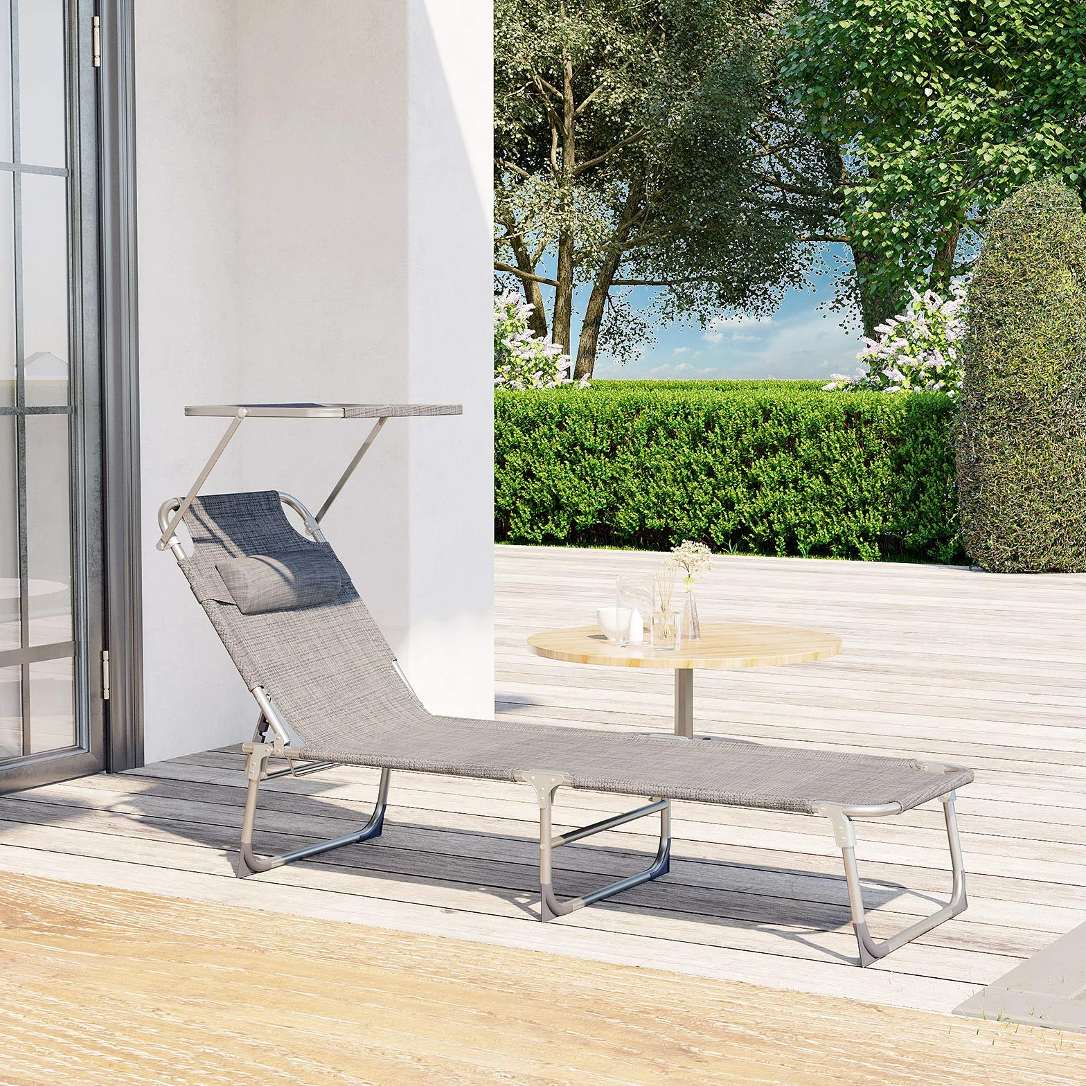 SONGMICS GCB19T składany leżak plażowy 53x193x29 cm obciążenie 150 kg ochrona przed słońcem szary melanż