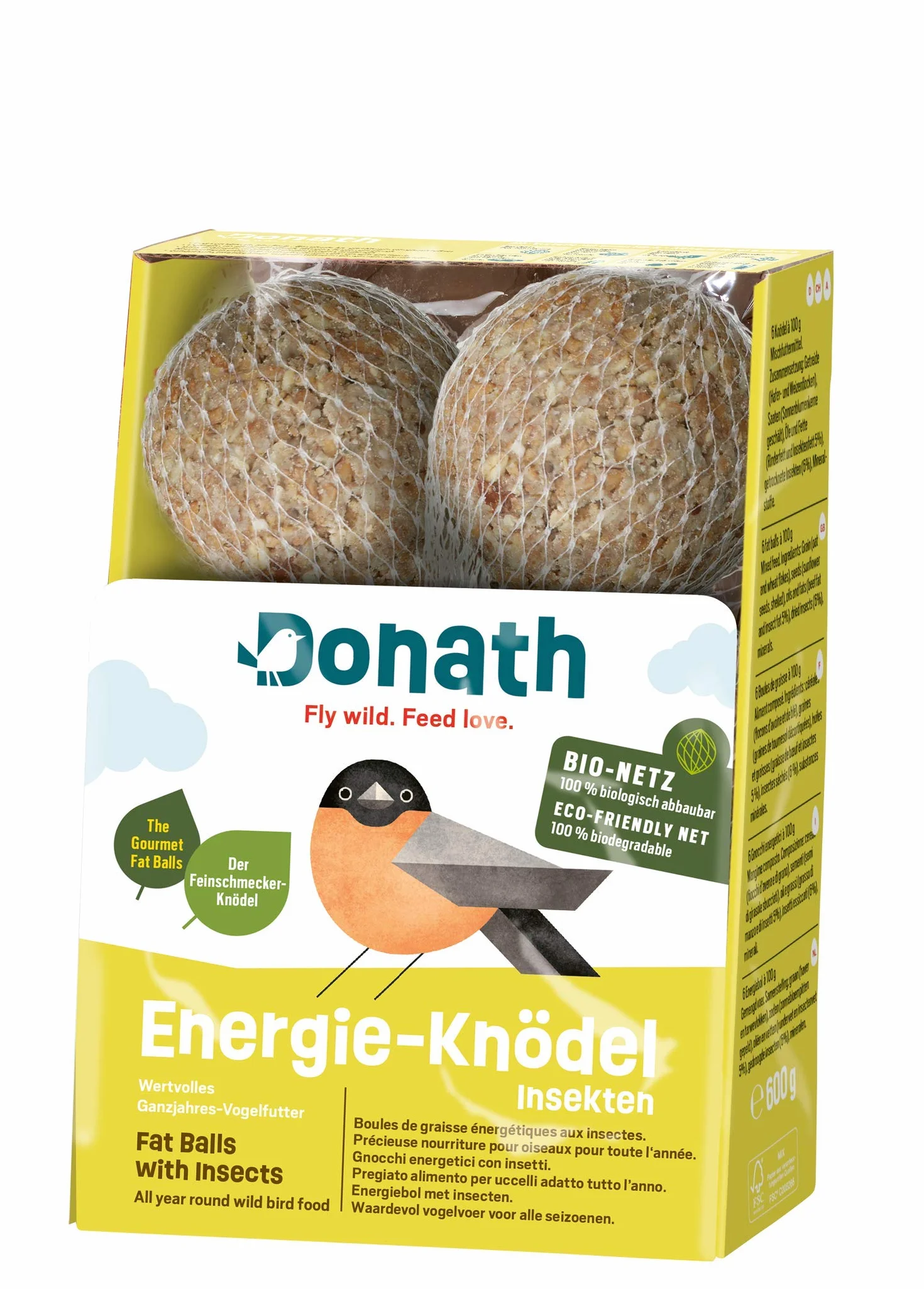 Donath kula energetyczna na owady w ekologicznej siatce - kulka dla smakoszy - cenna karma dla ptaków - Wyprodukowano w