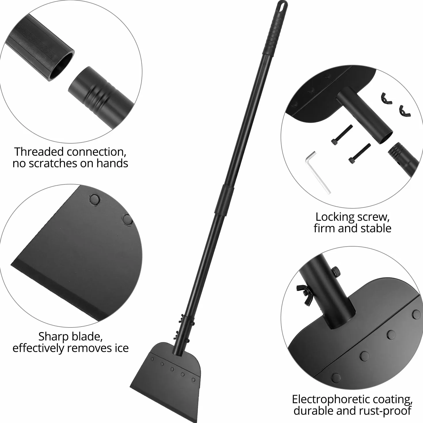 QWORK® Łopata do czyszczenia ogrodu, łopatka ogrodowa, łopata do śniegu, stal, do pielenia, krawędzi i usuwania lodu w zimie, z regulowanym uchwytem