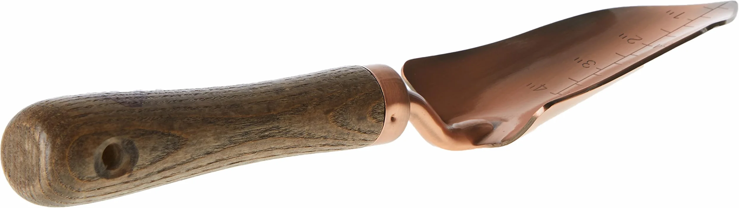 Esschert Design Miedziana łopatka do przesadzania, 6,2 x 4,2 x 33 cm, ze skalą, z drewnianym uchwytem i zaczepem do zawieszania
