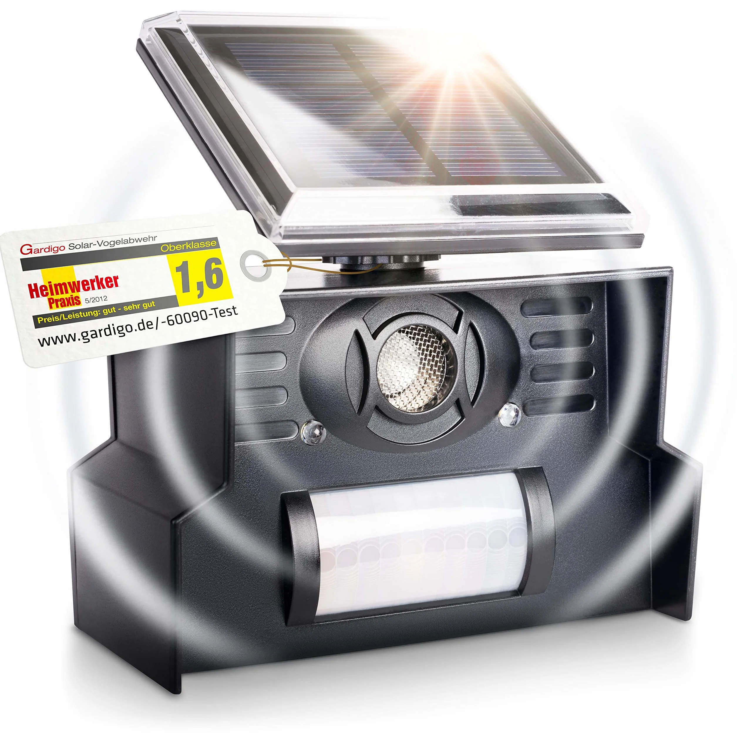 GARDIGO Ultradźwiękowy odstraszacz ptaków solarny 23-50 kHz zasięg 110° 7 m LED