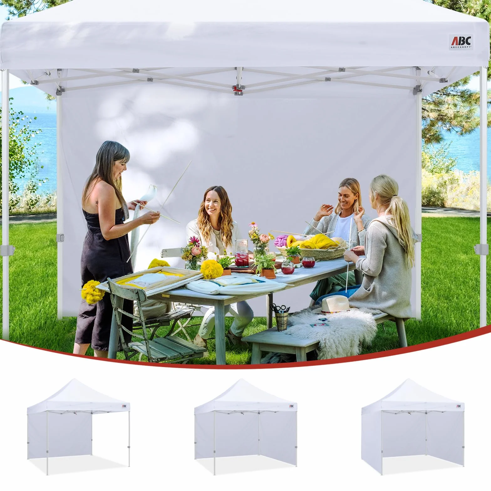ABCCANOPY Ściana przeciwsłoneczna do namiotu imprezowego o wymiarach 3 x 3 m, z prostą nogą, zestaw ścian bocznych 3 m (1 panel) z paskiem poprzecznym, w ponad 15 kolorach
