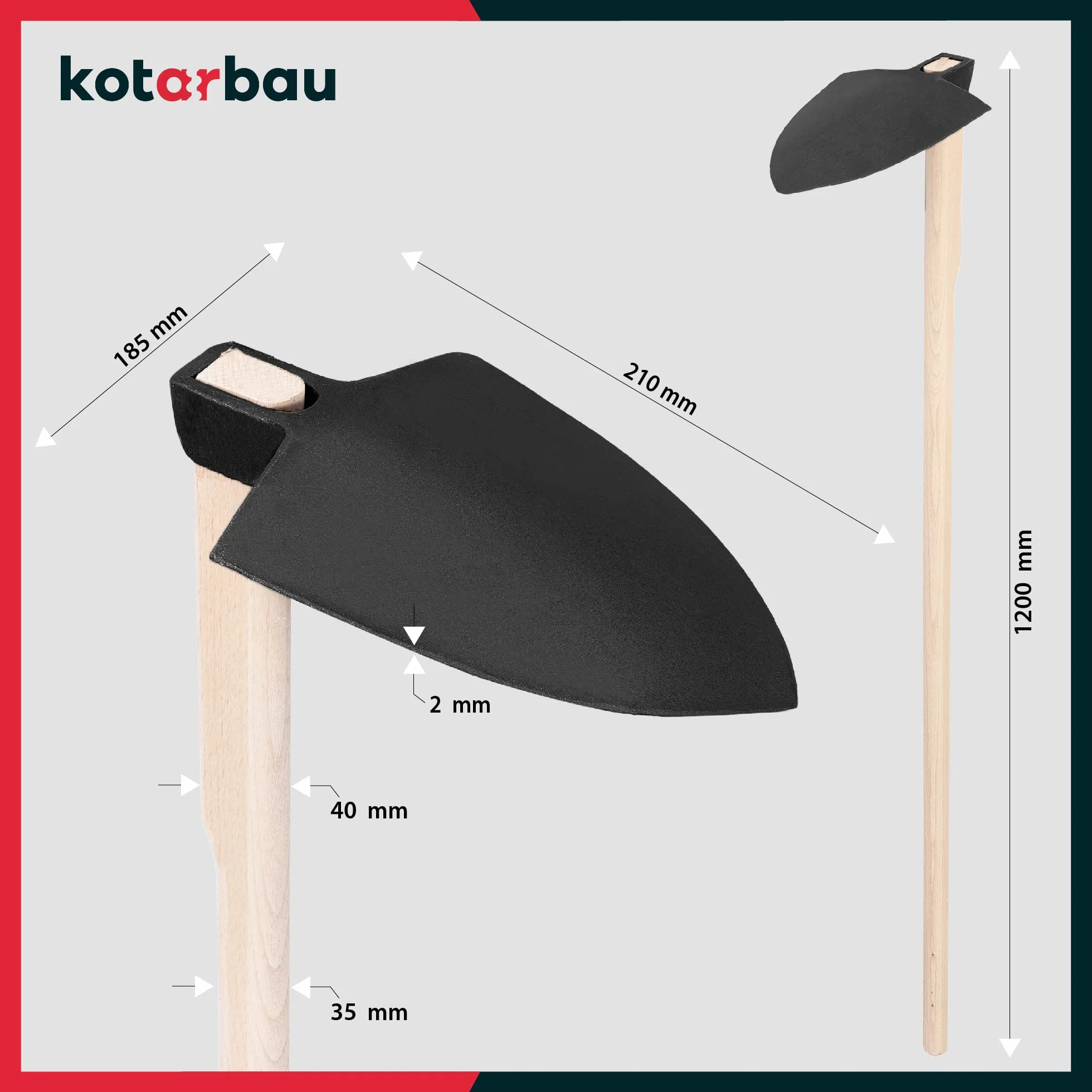 KOTARBAU® Motyka ogrodowa rozmiar z kutej stali z drewnianym trzonkiem narzędzie ogrodowe, 210mm