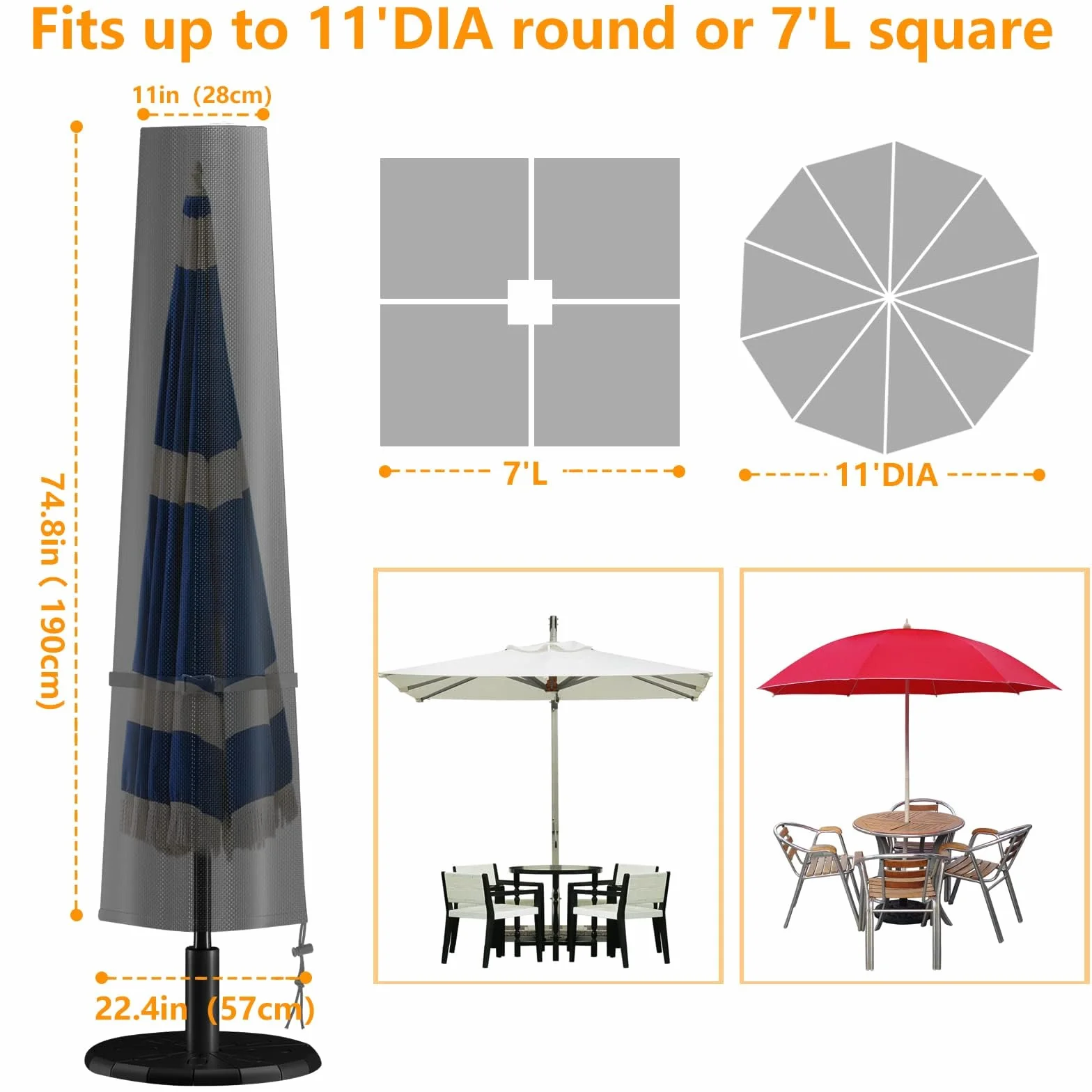 Pokrowiec na parasol ogrodowy 420D Oxford wodoodporny UV 2,5-4 m