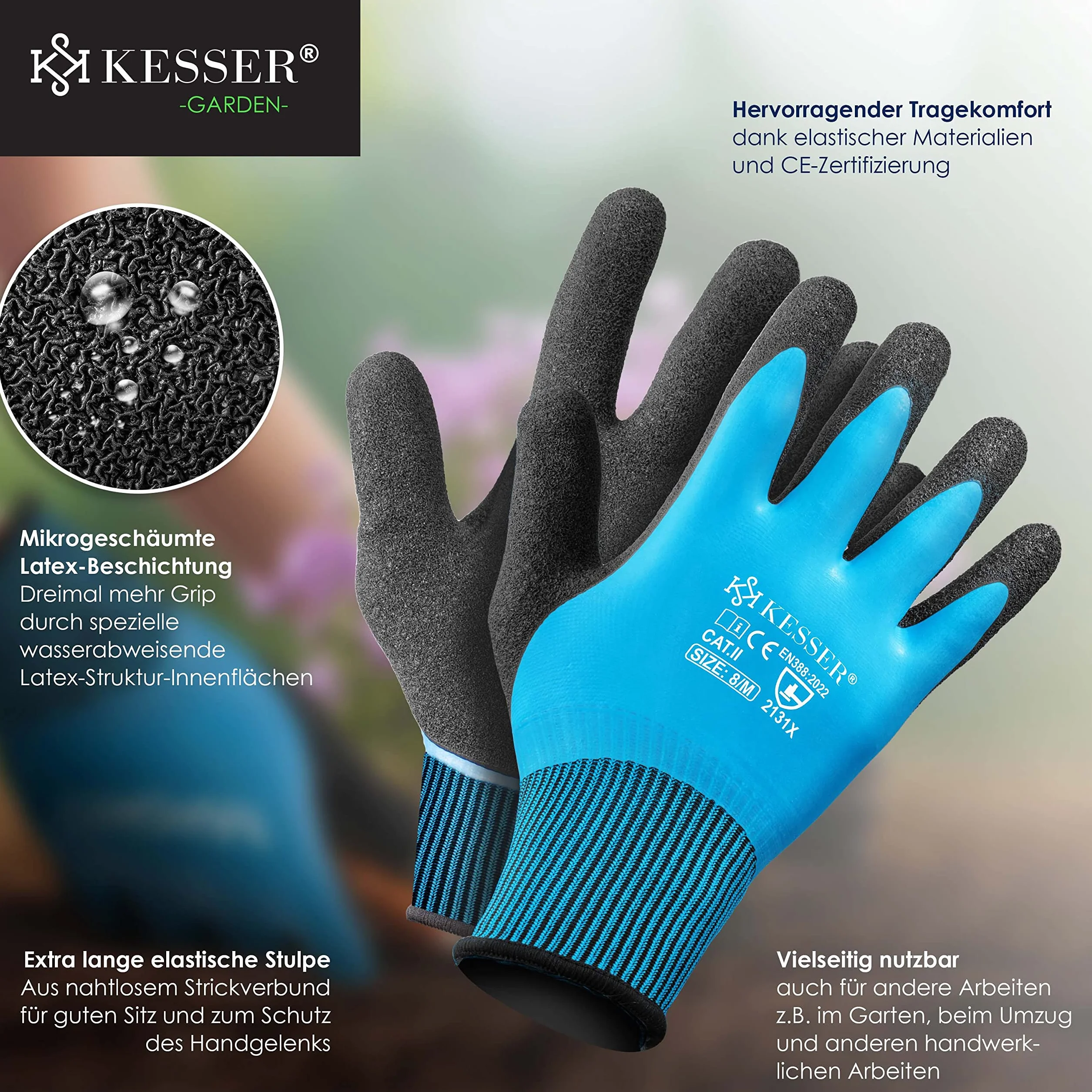 KESSER® Worek ogrodowy, 6 x 500 l, worek na odpady ogrodowe, worek na odpady ogrodowe, w zestawie z rękawicami – wolnostojący, 4 uchwyty, stabilny, wytrzymały i składany – worki na liście do cięcia