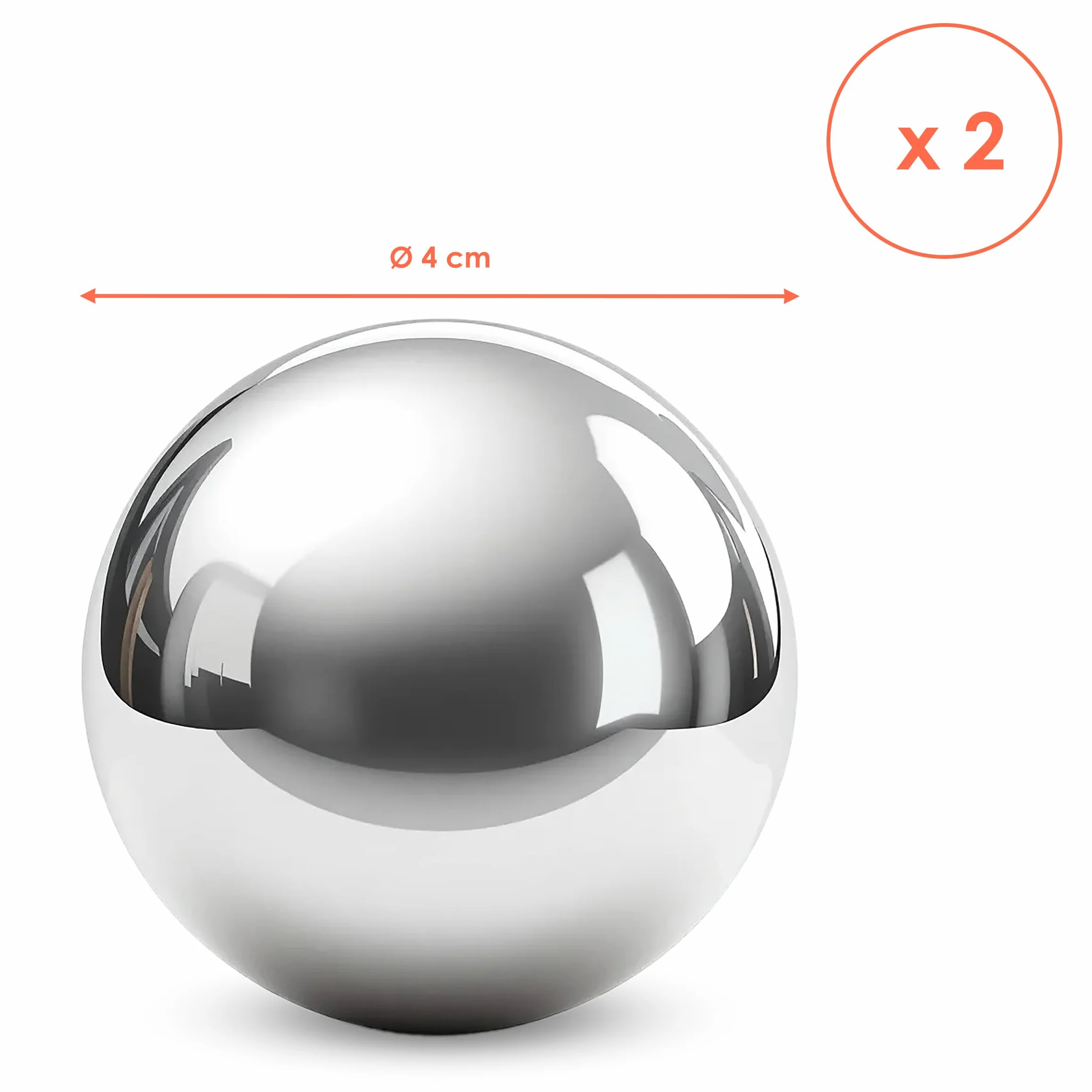 Dekoracyjna kula ze stali nierdzewnej, błyszcząca, 6/4/2 cm, zestaw 6 szt. – metalowa kula do fontann dekoracyjnych – metalowa kula ogrodowa