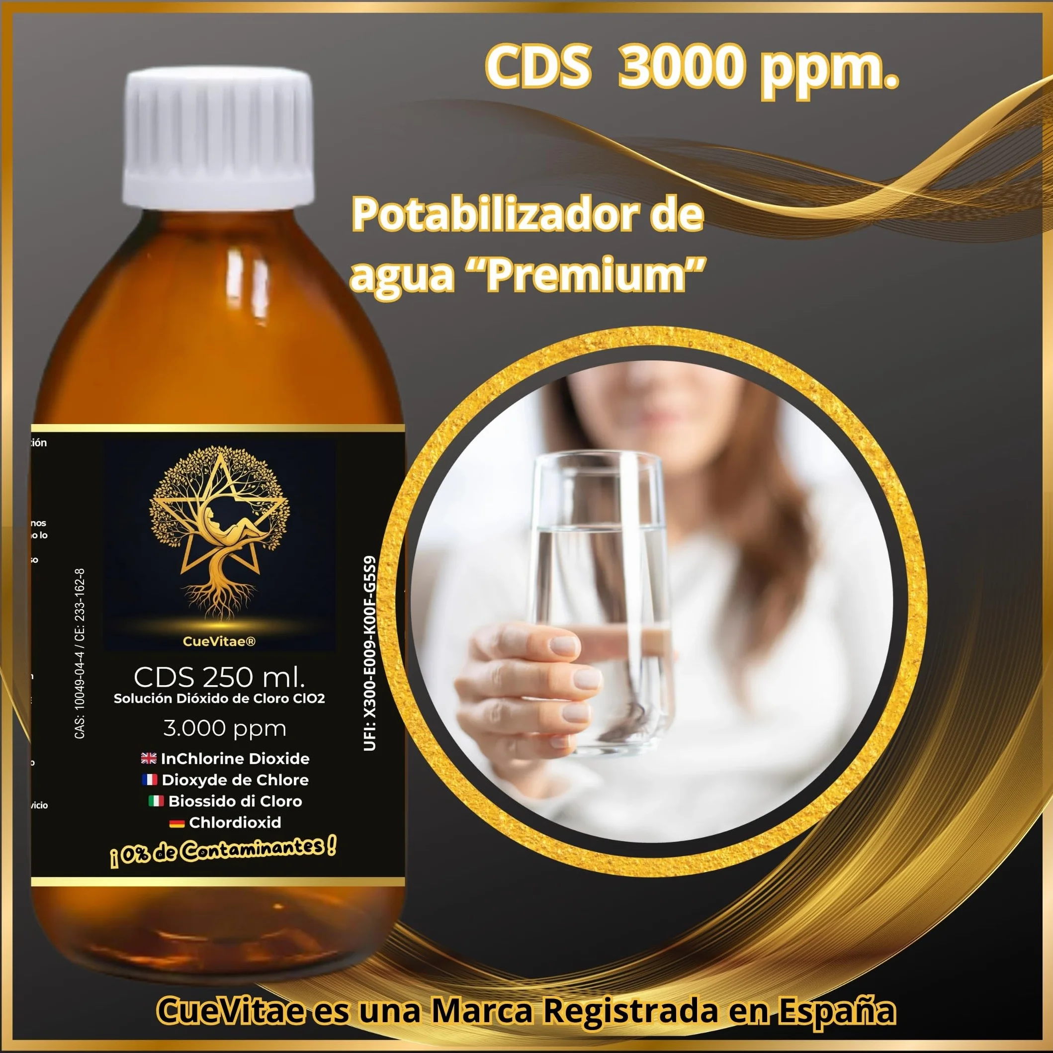 2 x CDS250 ml przy 3000 PPM (500 ml) | Najnowsza produkcja | Produkt już aktywowany, gotowy do dozowania | W tym miernik | Opakowanie w szklanym bursztynowym szkle antypromieniowym UVA