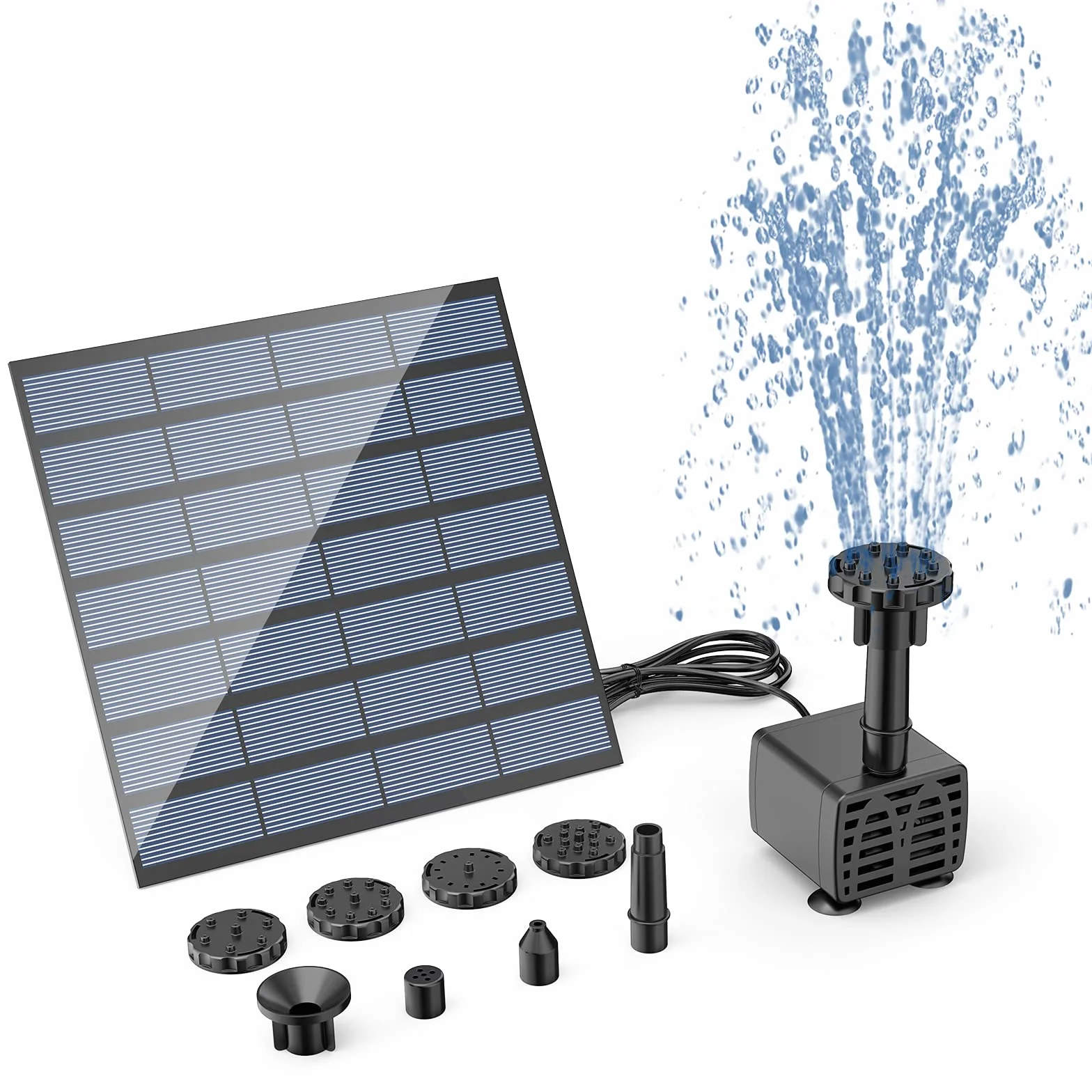 AISITIN Fontanna solarna 2024 typu 'zrób to sam', pompa do stawu i fontanny z 6 stylami, dla ogrodu i ptaków, z pojemnikiem na ryby