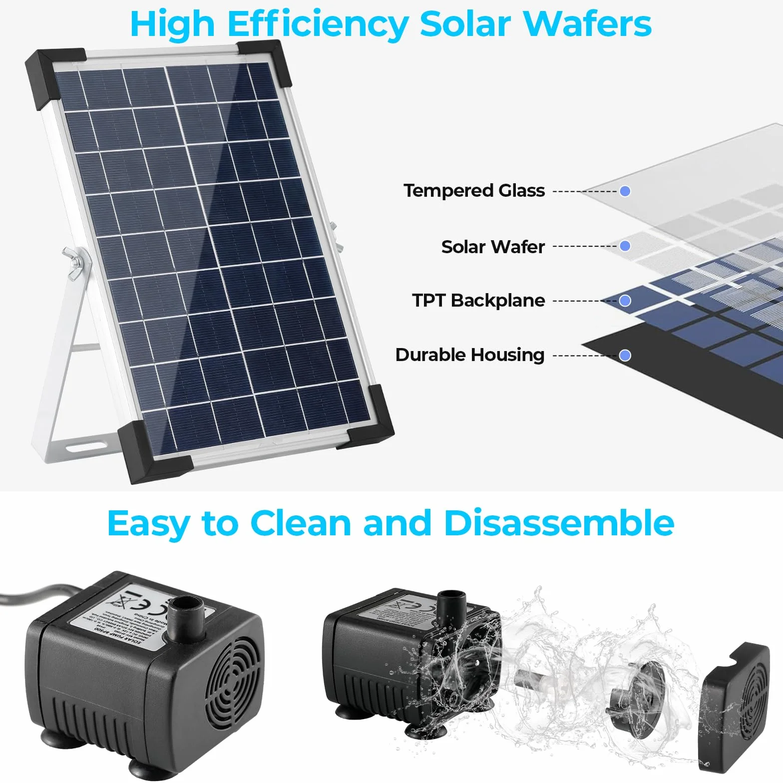 Pompa solarna do oczka wodnego 5 W, fontanna solarna 170 l/h, z 1-metrową rurą wodną DIY, 9 dysz, długość kabla 3,25 m, pompa wodna solarna, do oczka wodnego, fontanny, wodospadu, basenu