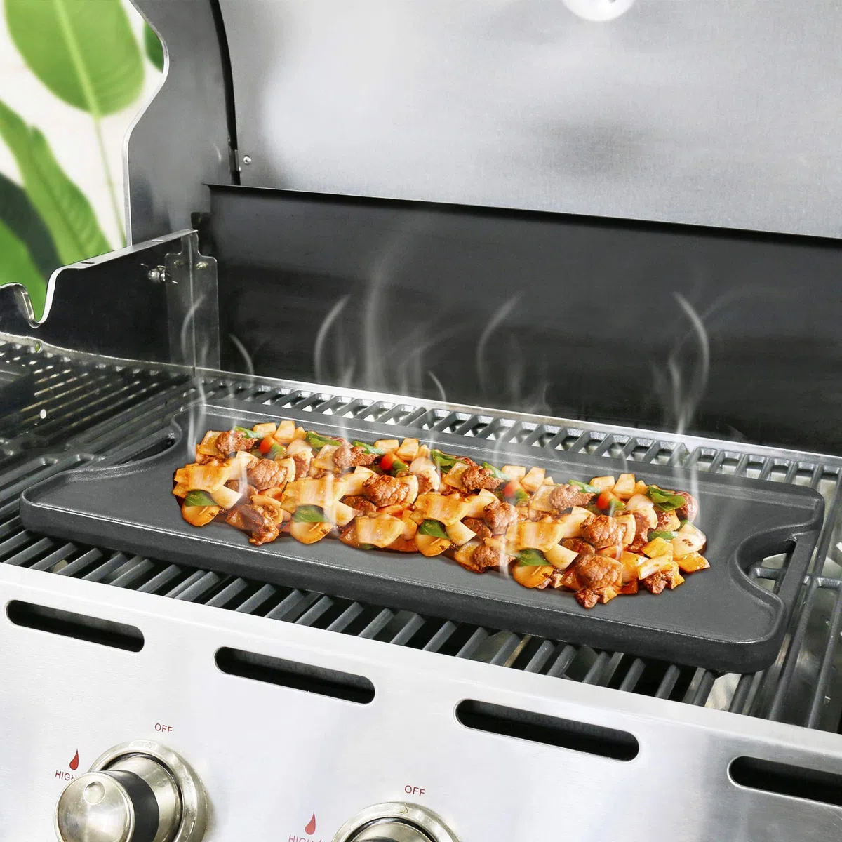 GFTIME Żeliwna płyta grillowa, dwustronna, do piekarnika, kuchenki i grilla, żeliwny grill kuchenny i patelnia grillowa 2 w 1, 50,8 x 26,5 cm
