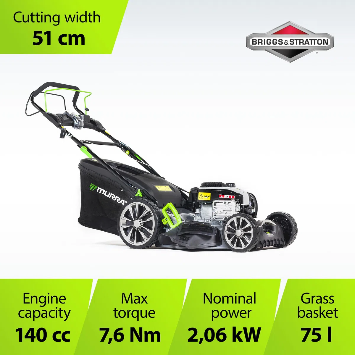 Murray Kosiarka benzynowa EQ2-500X 4 w 1 20"/51 cm z łatwym rozruchem i wydajnym silnikiem 575EX Briggs & Stratton, Czarna
