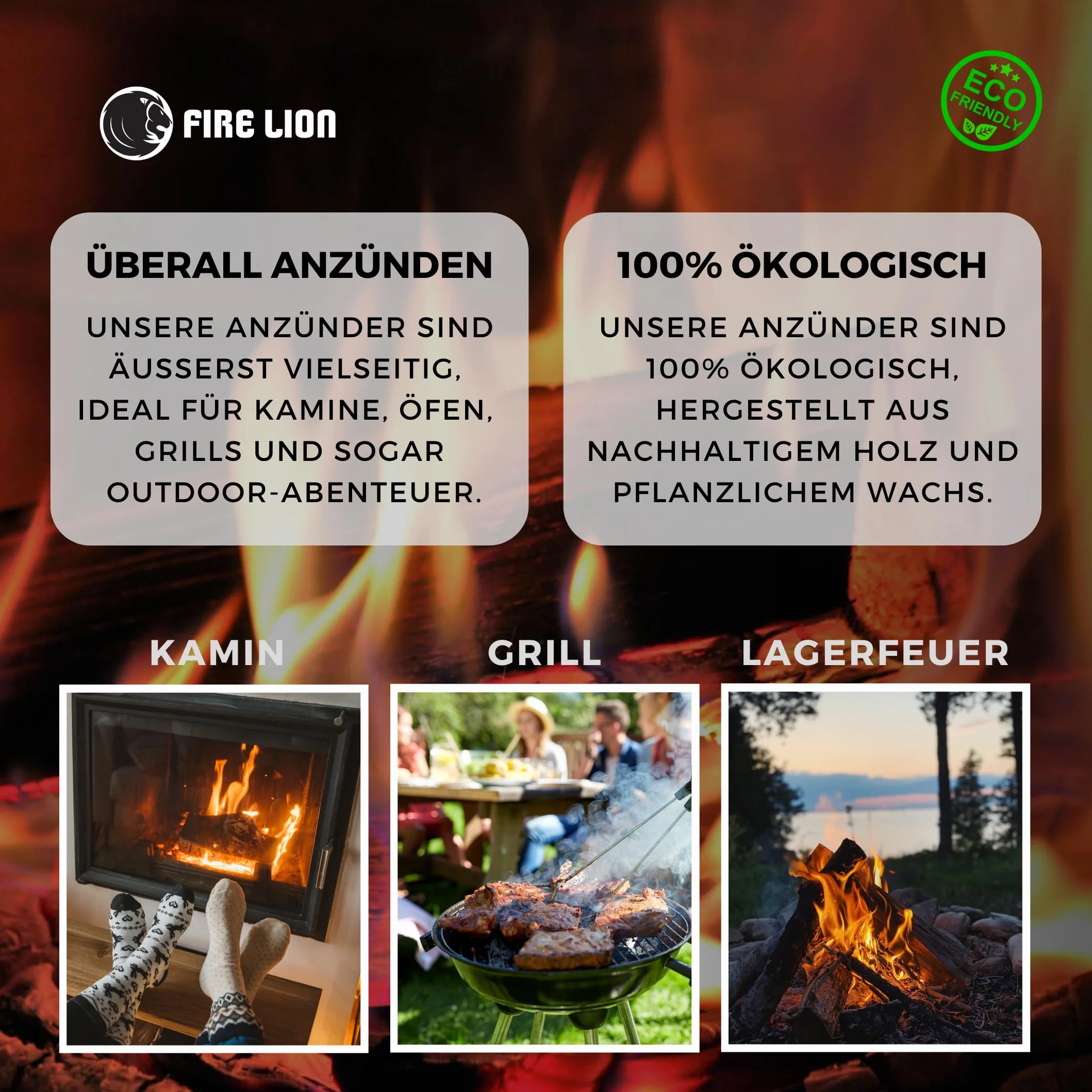 FIRE LION Podpałka do kominka 24 płyty 32 kostki roślinne kostki do rozpalania wyprodukowano w Niemczech