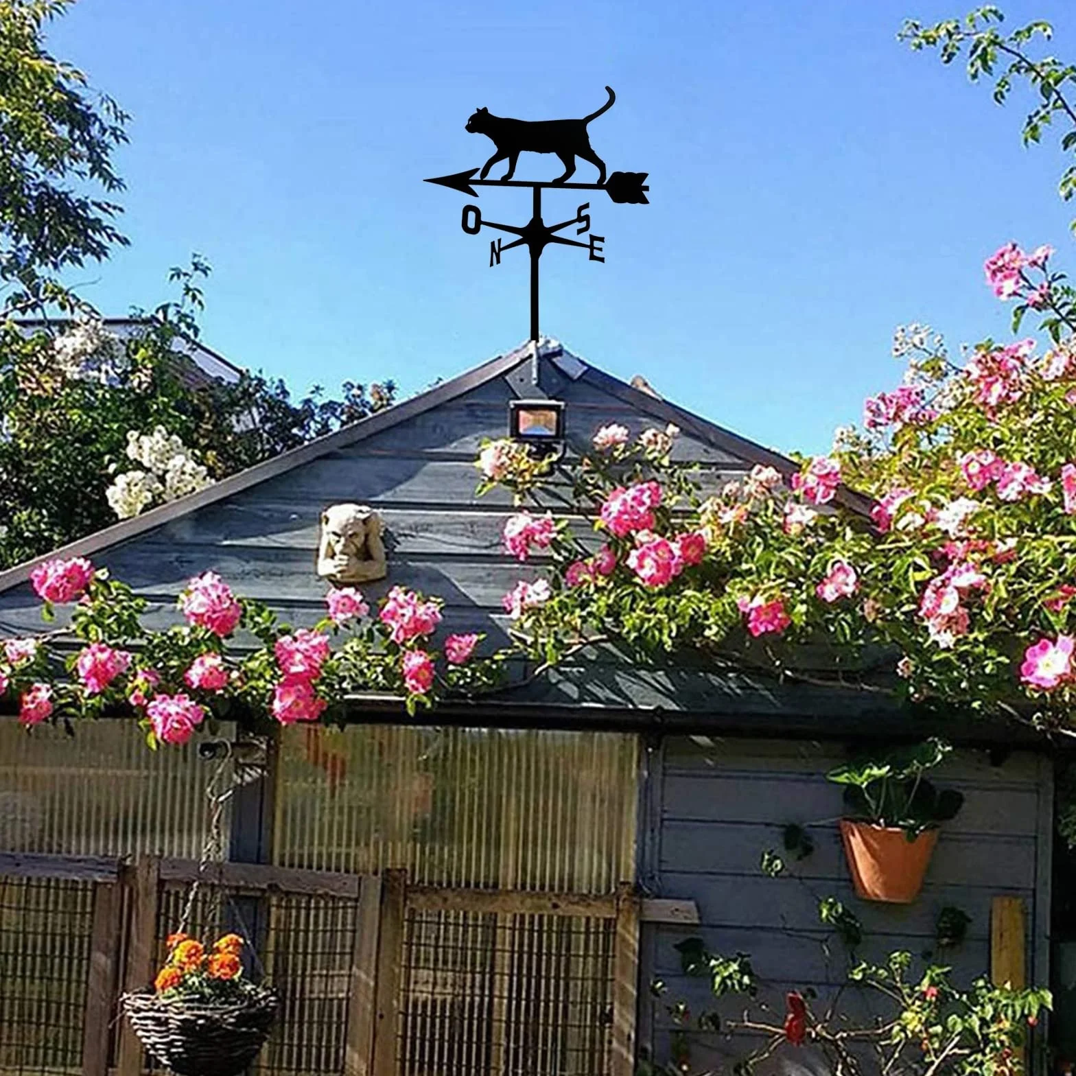 Metal Stainless Steel Cat Weathervane Wind Direction Indicator Garden Yard Ornament
