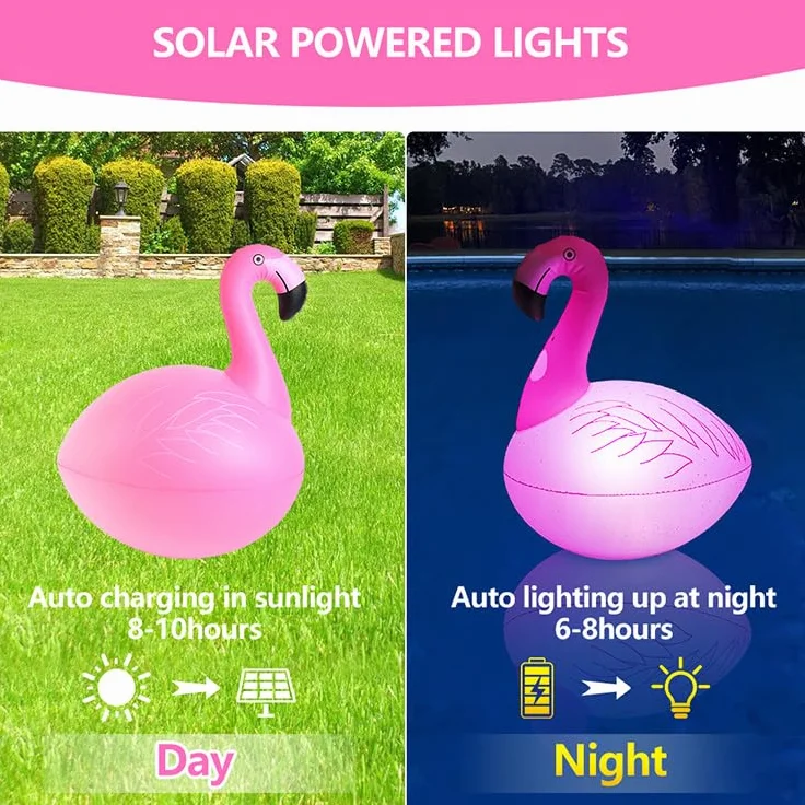 Dmuchana Lampa Solarna Flamingo do Basenu, Oczka Wodnego i Ogrodu, Pływająca Lampa LED IP68, Dekoracyjna Lampa na Słońce z Automatycznym Świeceniem